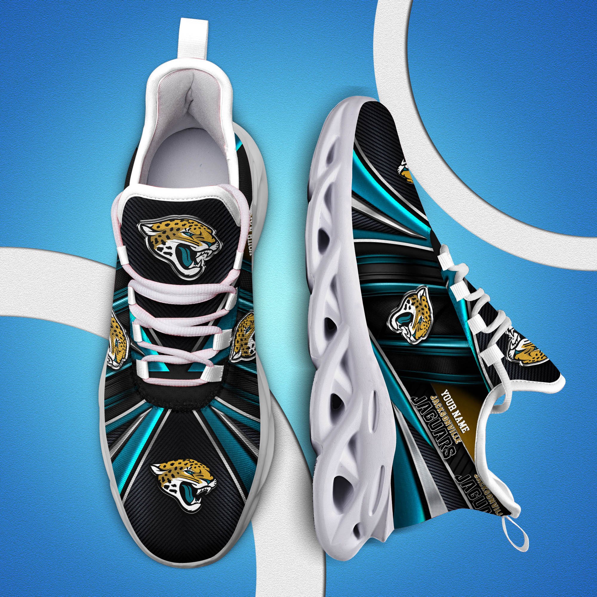Jacksonville Jaguars White C Sneakers 2025 Version Personalized Your Name, Sport Team Sneakers, Sport Gifts PH892