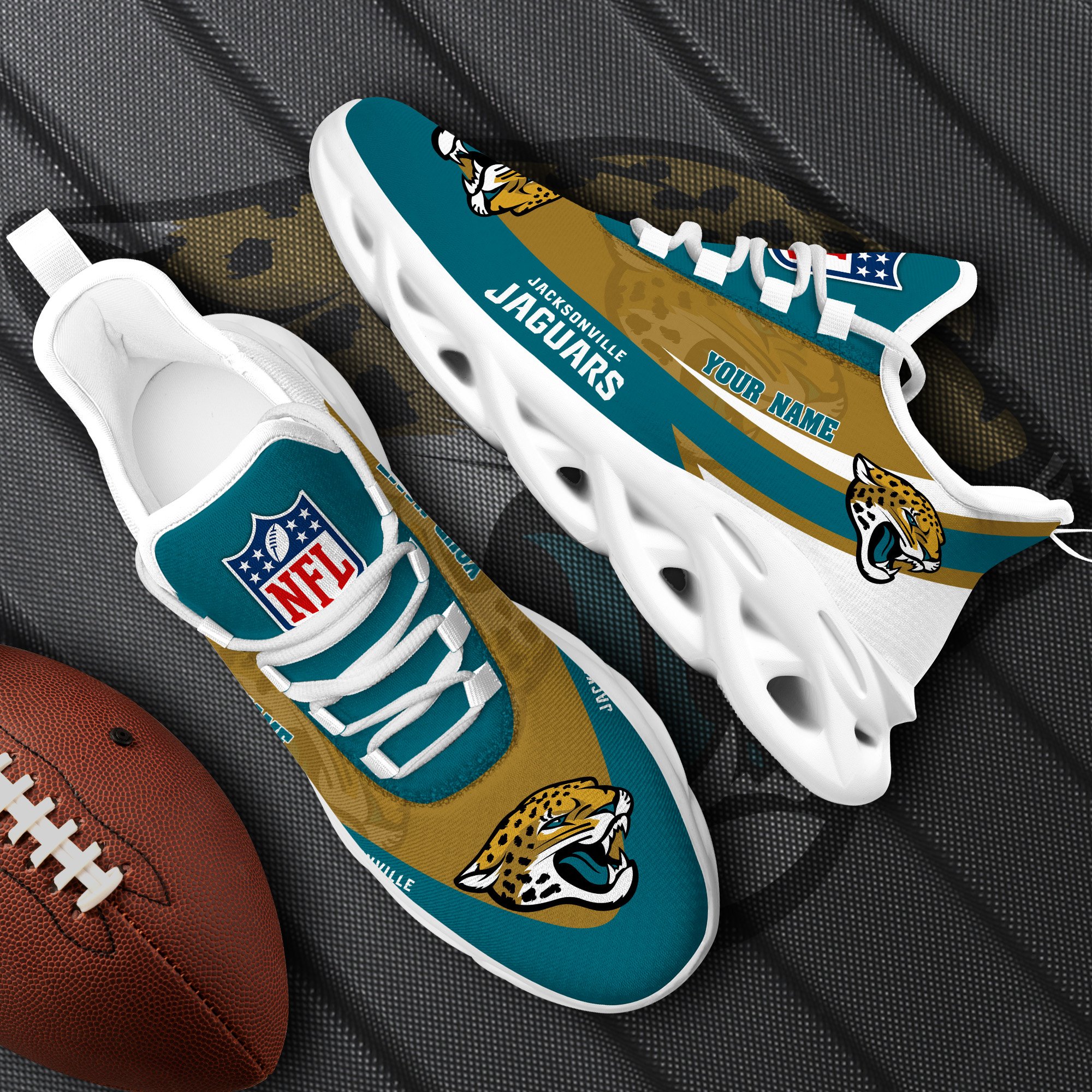 Jacksonville Jaguars White Max Soul Shoes 2025 Versions Custom Your Name, Sports Gift For Fan, Sport Gifts PH410