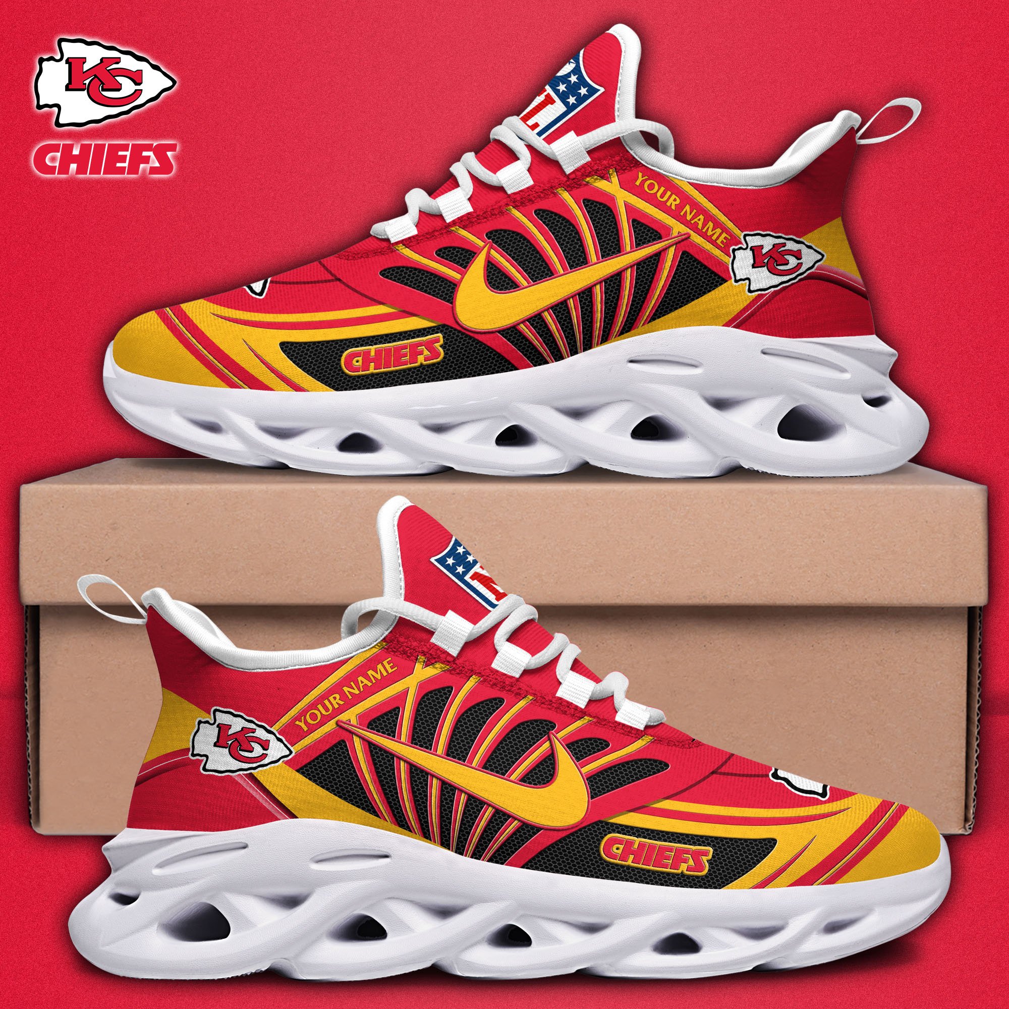 Kansas City Chiefs Black Max Soul Shoes 2025 Versions Custom Name 898