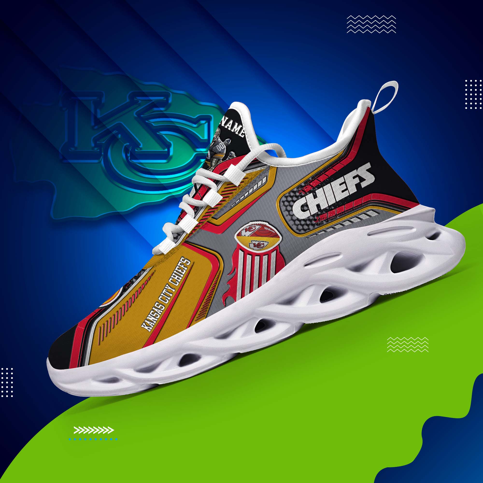 Kansas City Chiefs White C Sneakers 2025 Version Personalized Your Name, Sport Sneakers , Sport Gifts PH605