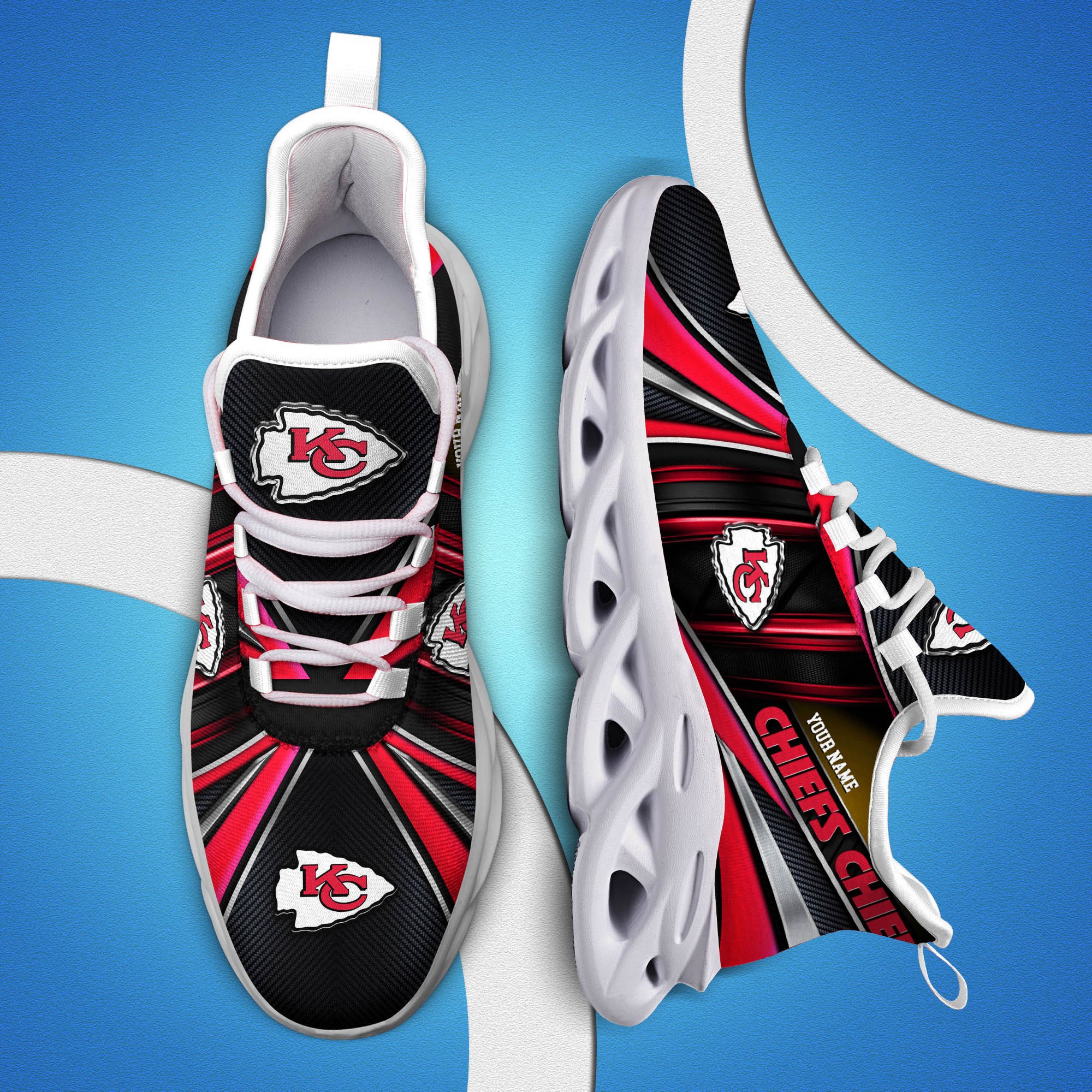 Kansas City Chiefs White C Sneakers 2025 Version Personalized Your Name, Sport Team Sneakers, Sport Gifts PH892