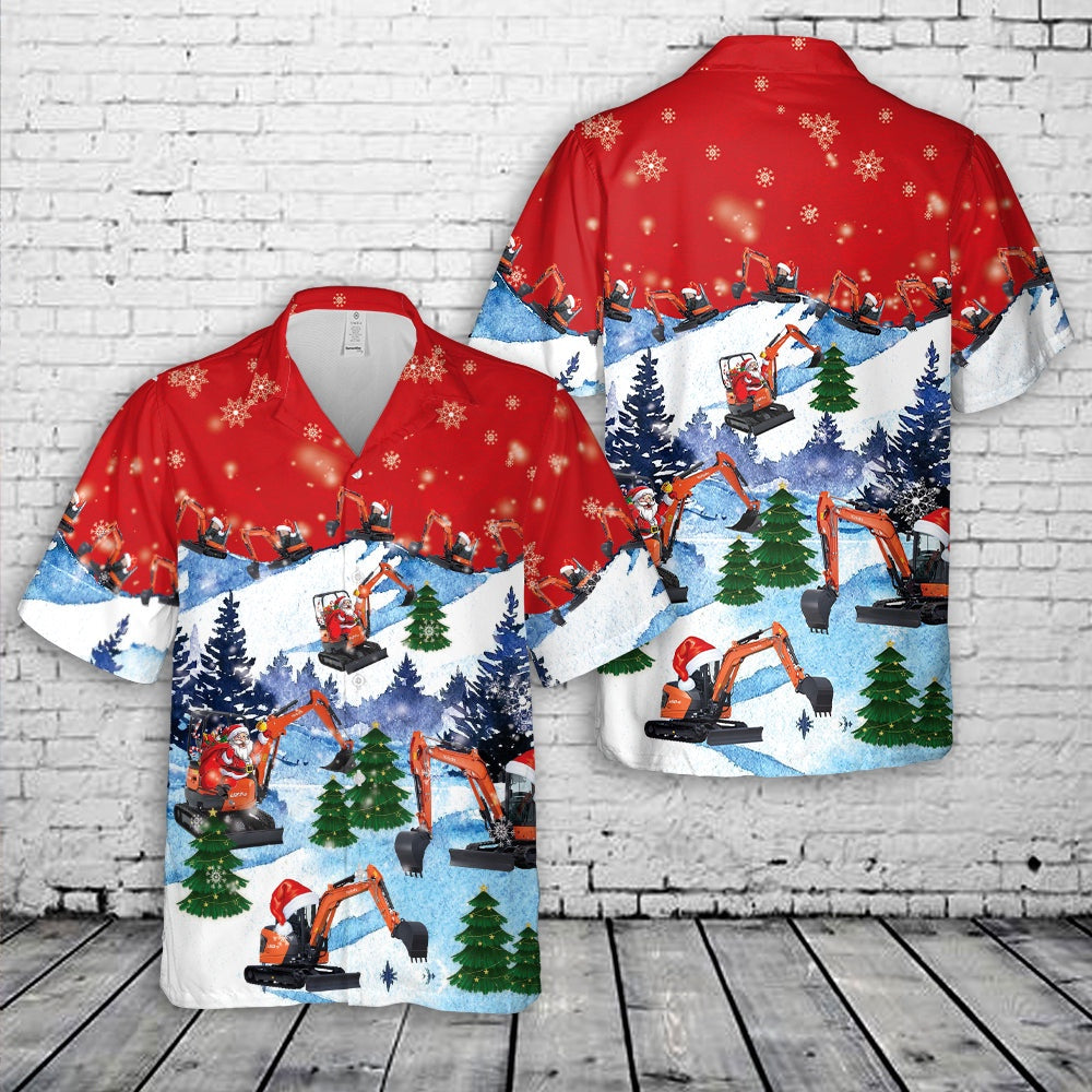 Kubota Excavator Christmas Hawaiian Shirt, Xmas Hawaiian Shirts, Christmas Aloha Shirts