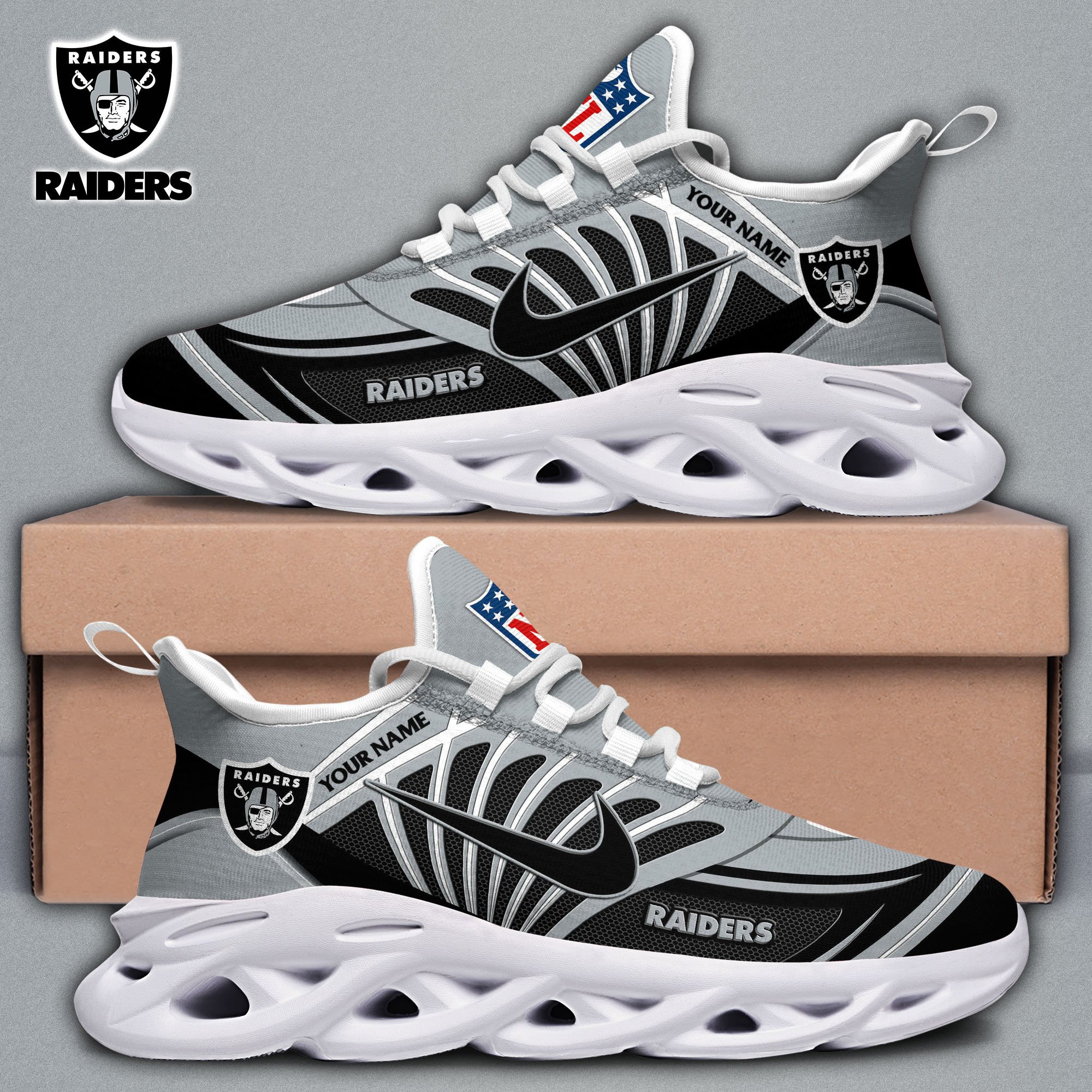 Las Vegas Raiders Black Max Soul Shoes 2025 Versions Custom Name 898