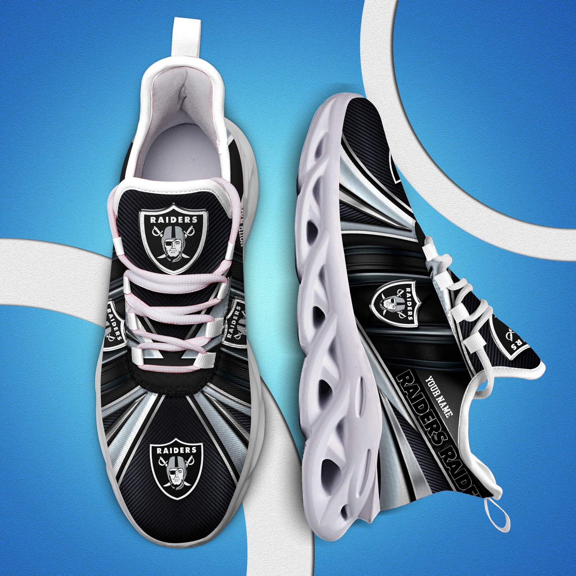 Las Vegas Raiders White C Sneakers 2025 Version Personalized Your Name, Sport Team Sneakers, Sport Gifts PH892