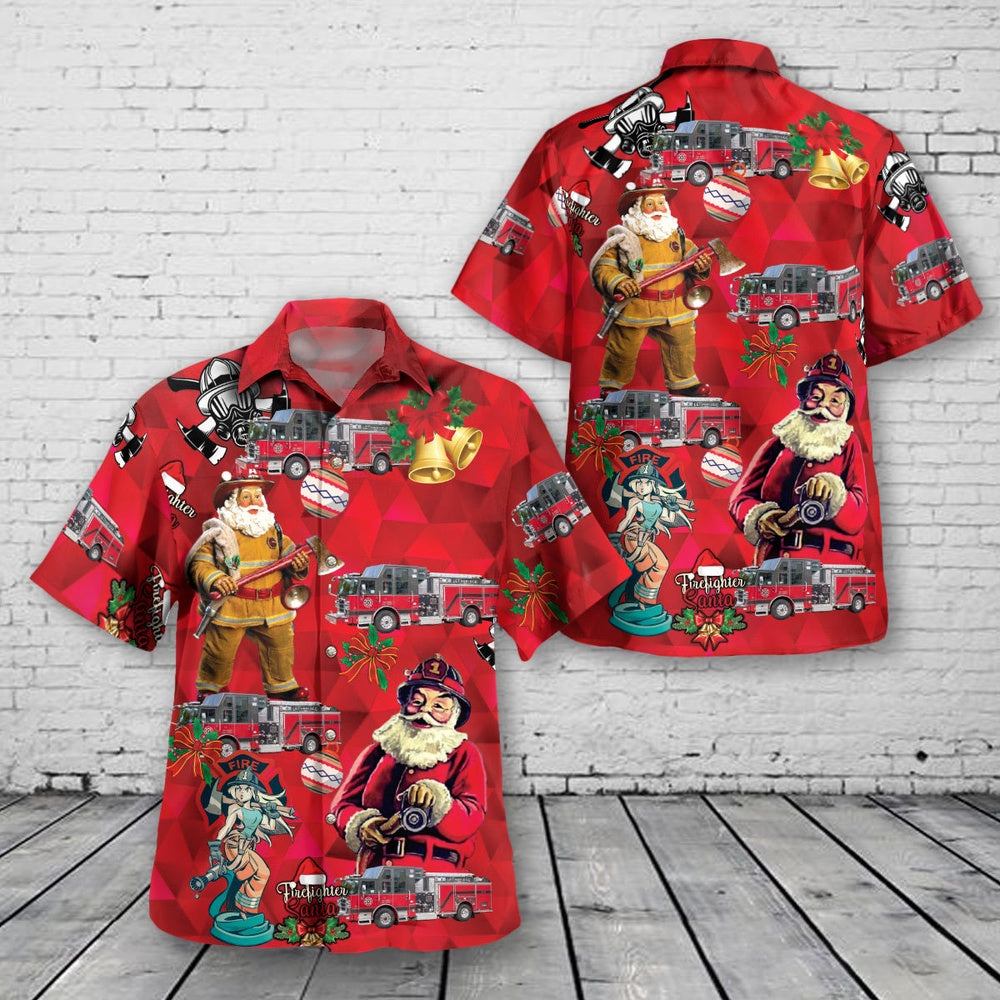 Lethbridge, Alberta, Lethbridge Fire Department Christmas Hawaiian Shirt, Xmas Hawaiian Shirts, Christmas Aloha Shirts