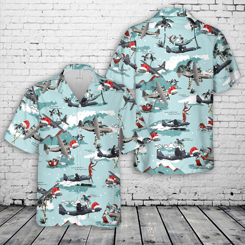 Lockheed Martin C-130J Super Hercules Christmas Hawaiian Shirt, Xmas Hawaiian Shirts, Christmas Aloha Shirts