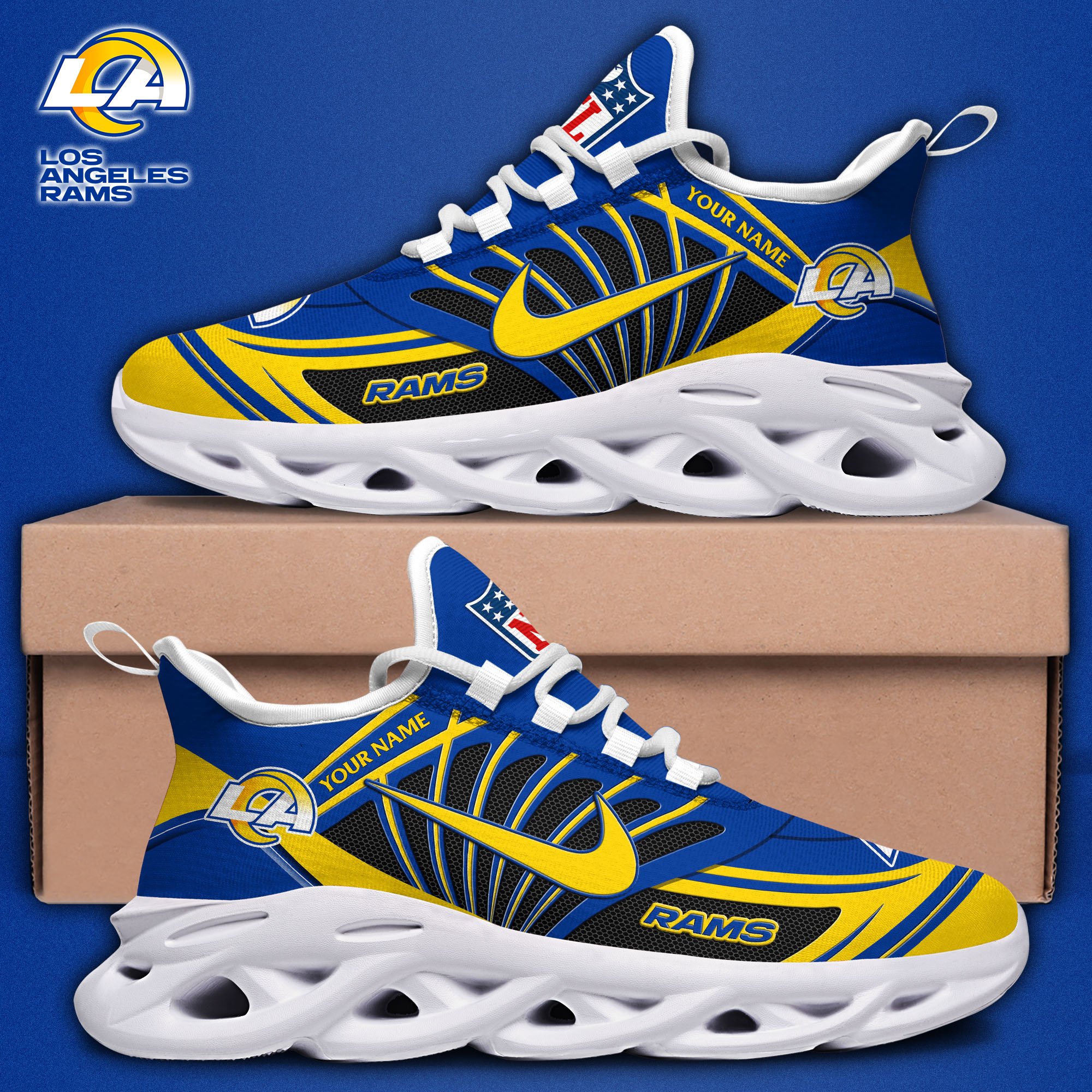 Los Angeles Rams Black Max Soul Shoes 2025 Versions Custom Name 898