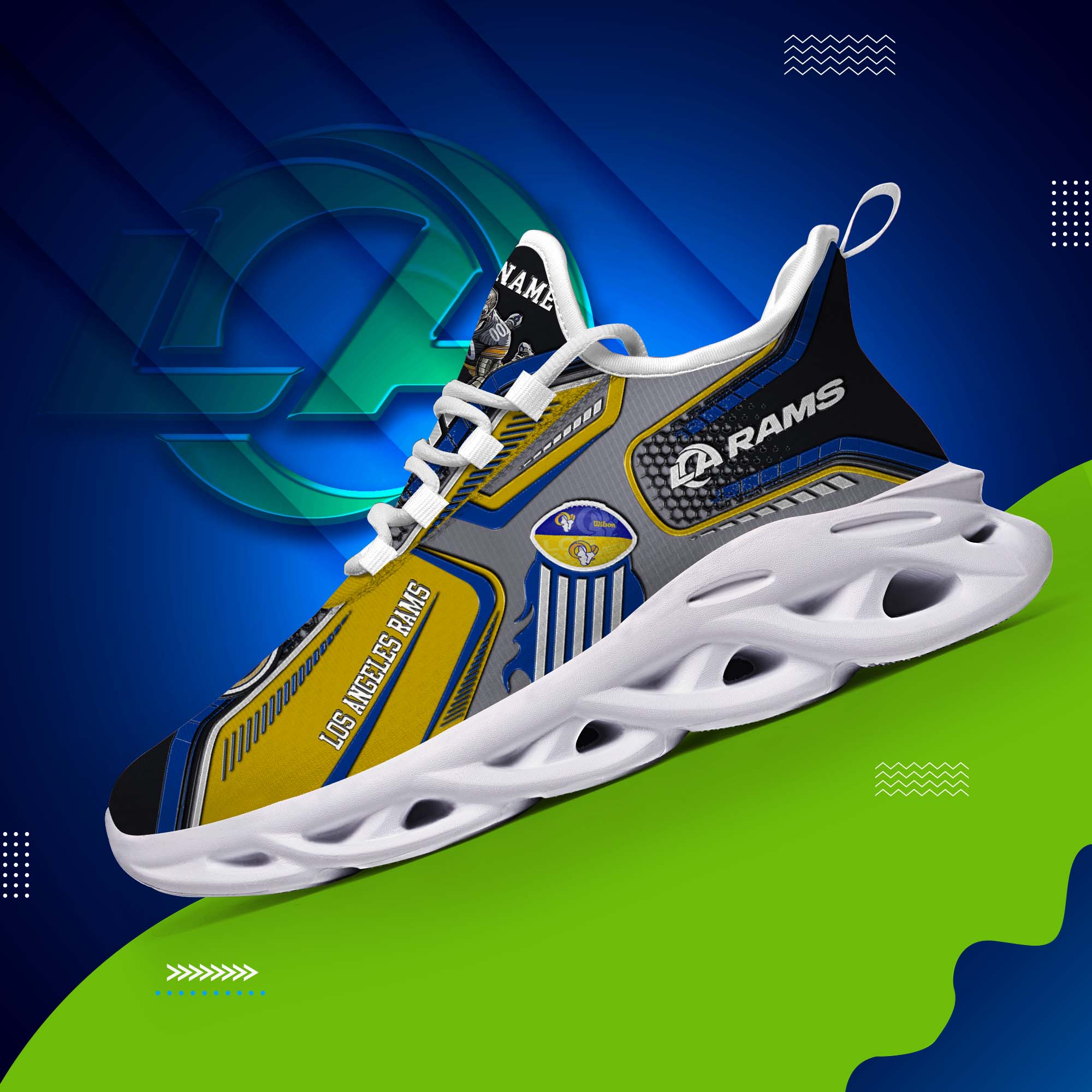 Los Angeles Rams White C Sneakers 2025 Version Personalized Your Name, Sport Sneakers , Sport Gifts PH605