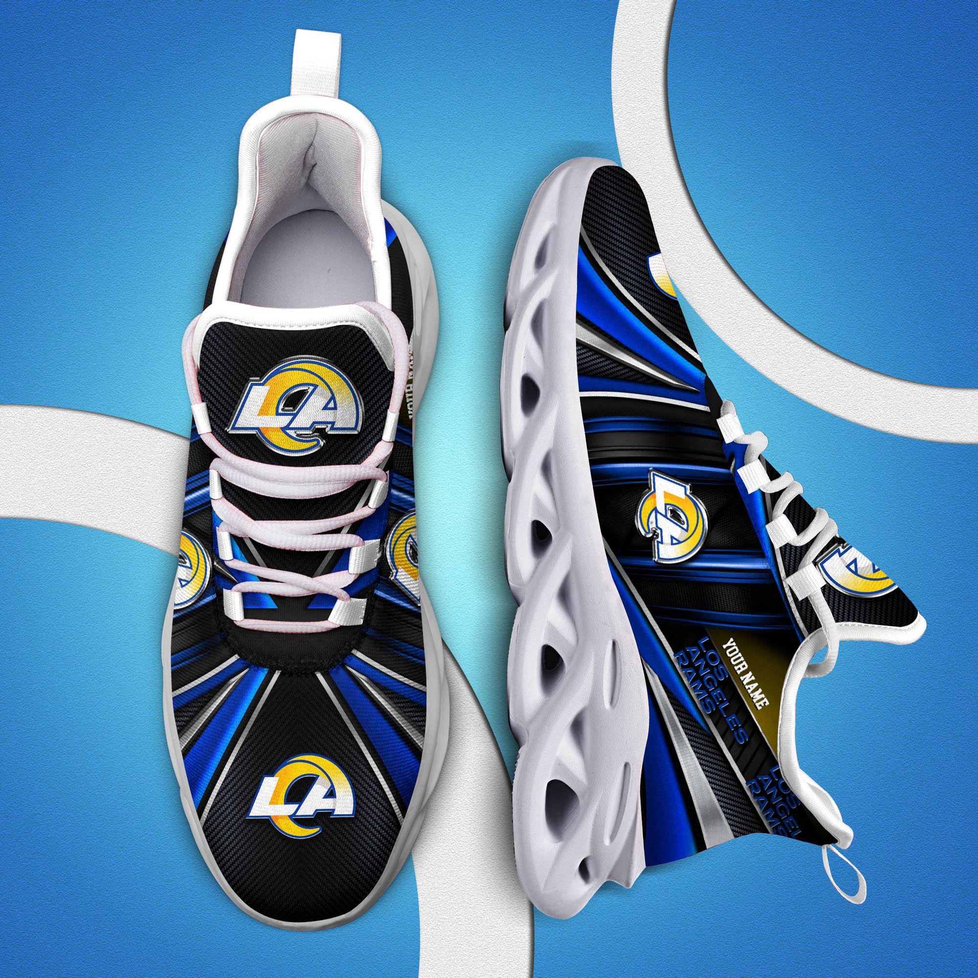 Los Angeles Rams White C Sneakers 2025 Version Personalized Your Name, Sport Team Sneakers, Sport Gifts PH892