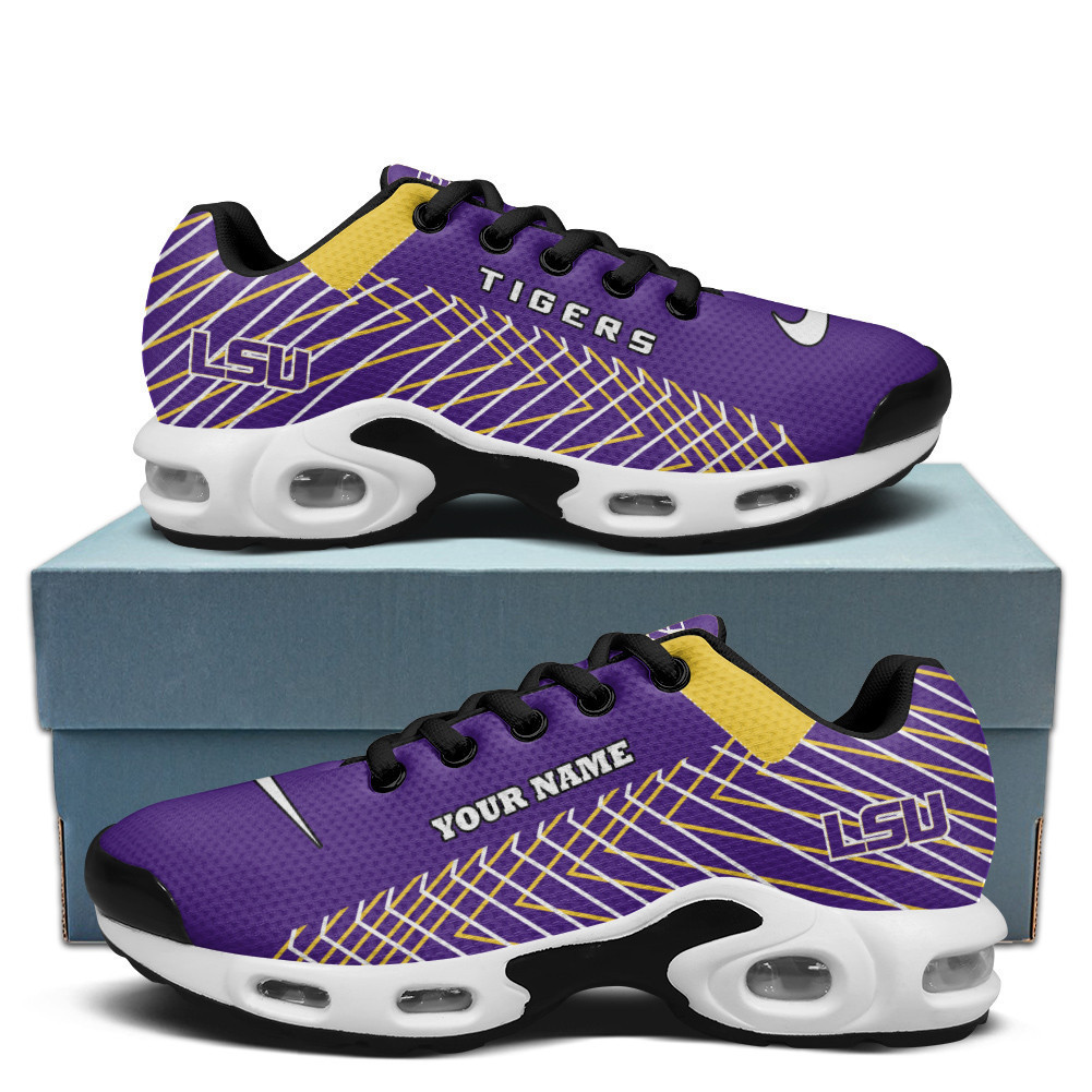 LSU Personalized Name Team Colors Jagged Lines TN Shoes Air Cushion Sneakers