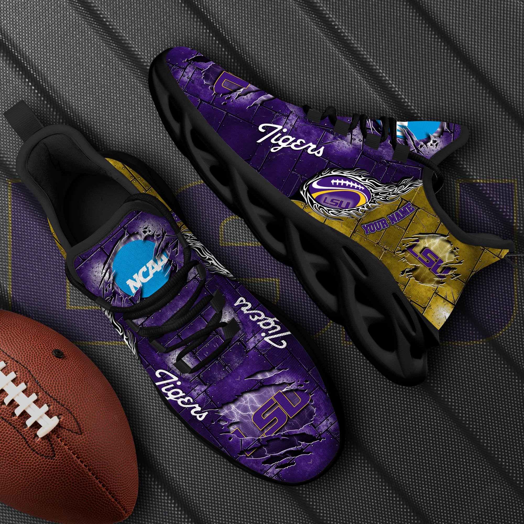 LSU TIGERS Black Max Soul Shoes 2025 Versions, White Max Soul Shoes Custom Your Name PH879