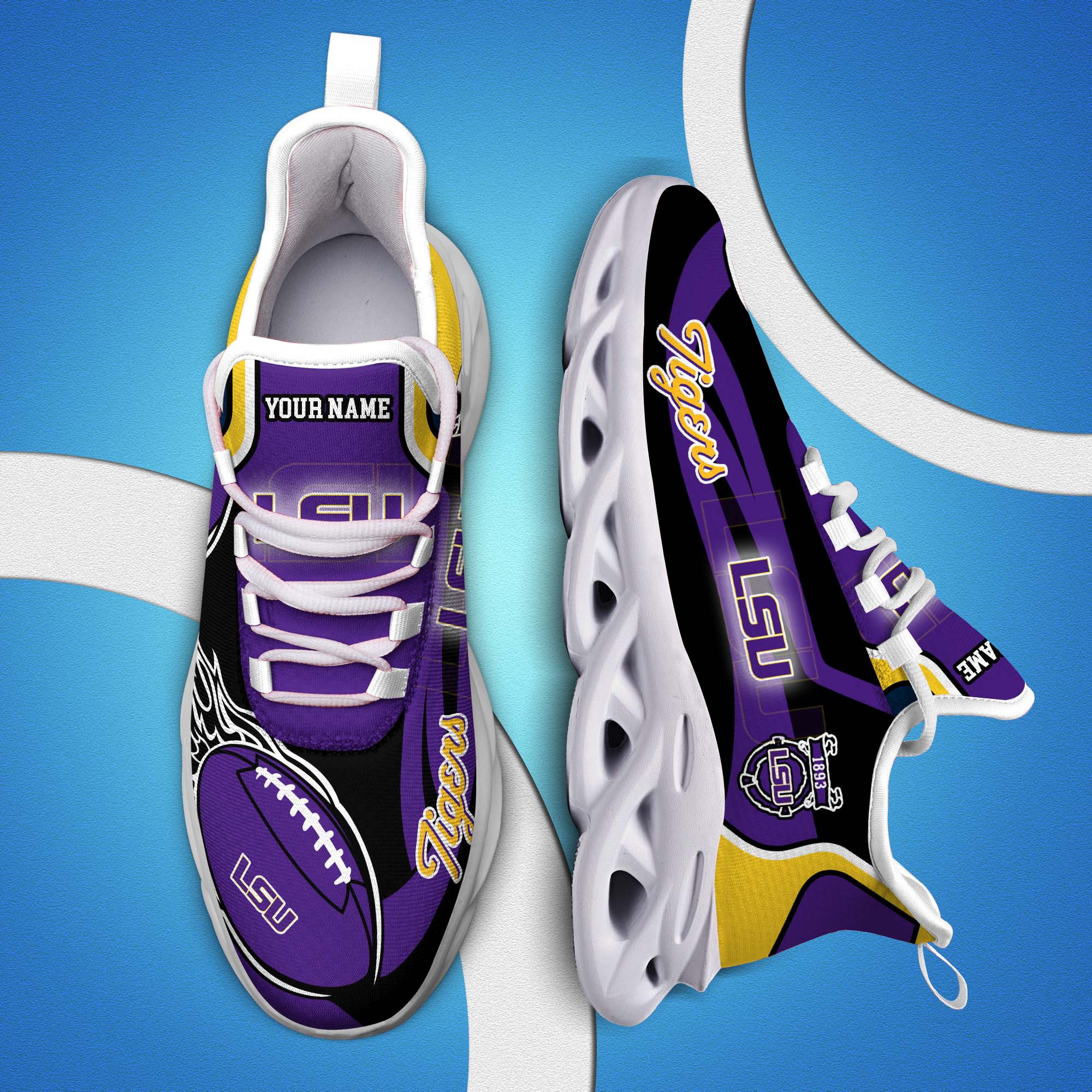 LSU TIGERS White C Sneakers 2025 Version Personalized Your Name 090