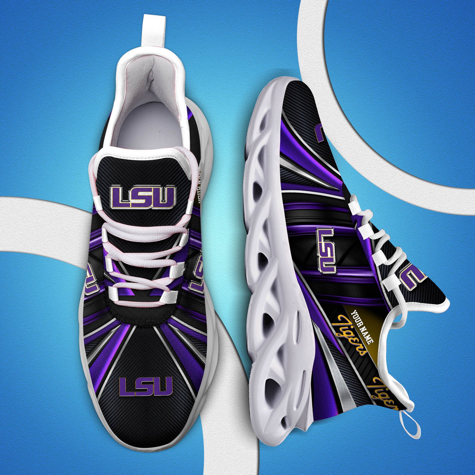 LSU TIGERS White C Sneakers 2025 Version Personalized Your Name, Sport Team Sneakers, Sport Gifts PH892