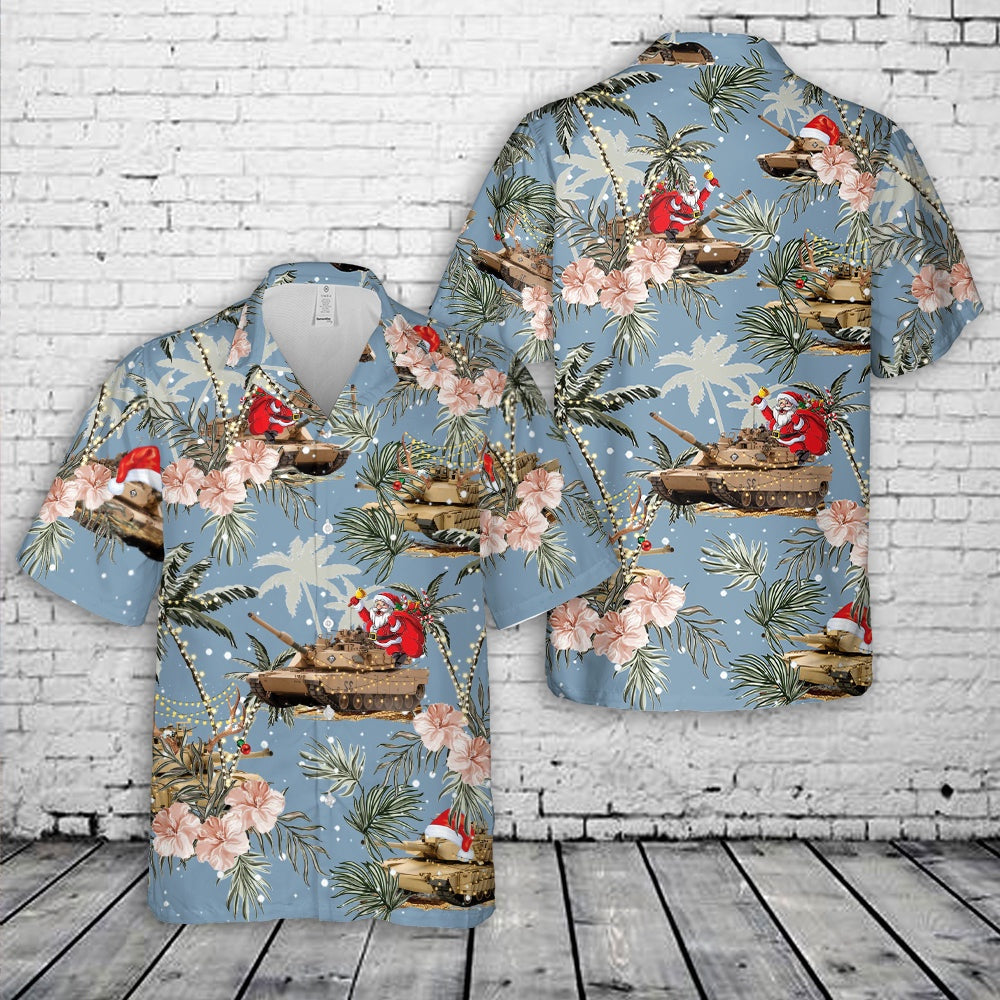 M1 Abrams Tank Christmas Hawaiian Shirt, Xmas Hawaiian Shirts, Christmas Aloha Shirts