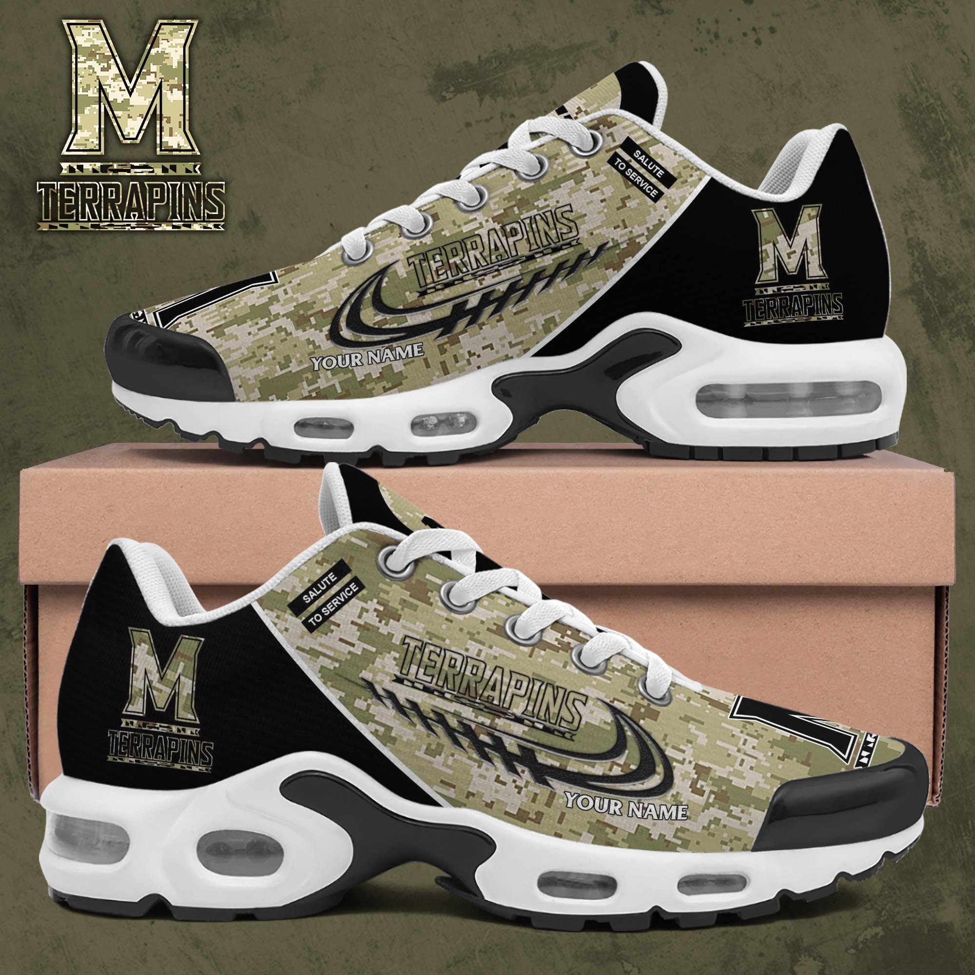 Maryland Terrapins TN Shoes 2025 Version Custom Name, Camouflage Shoes, Gifts For Football Lovers