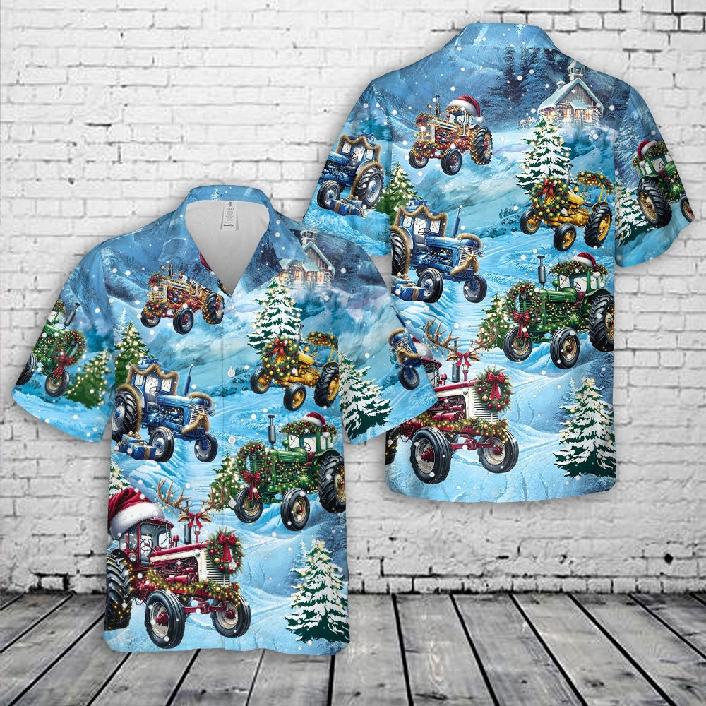 Merry Christmas Farm Tractor Hawaiian Shirt, Xmas Hawaiian Shirts, Christmas Aloha Shirts