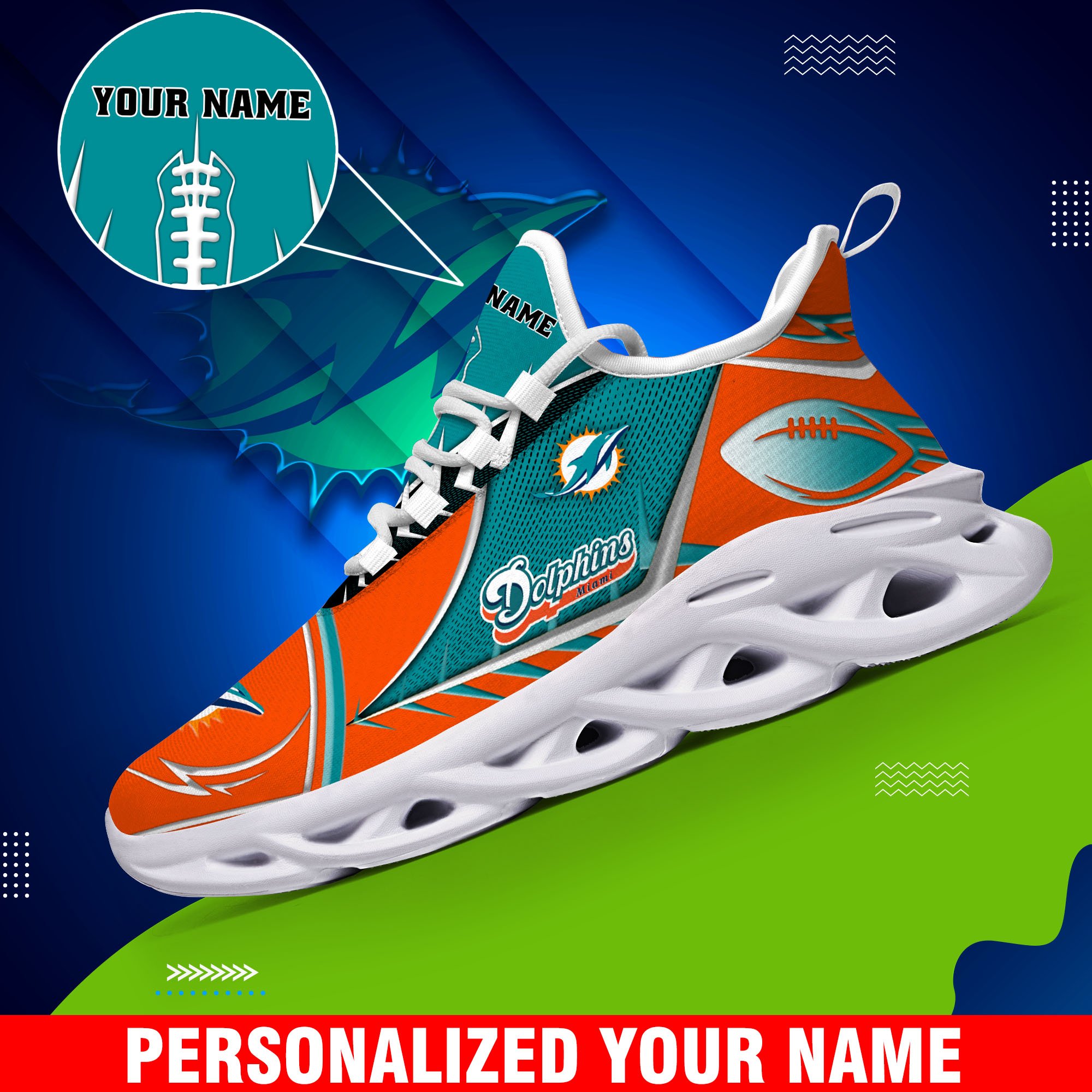 Miami Dolphins Sport White C Sneakers 2025 Version Personalized Your Name 528