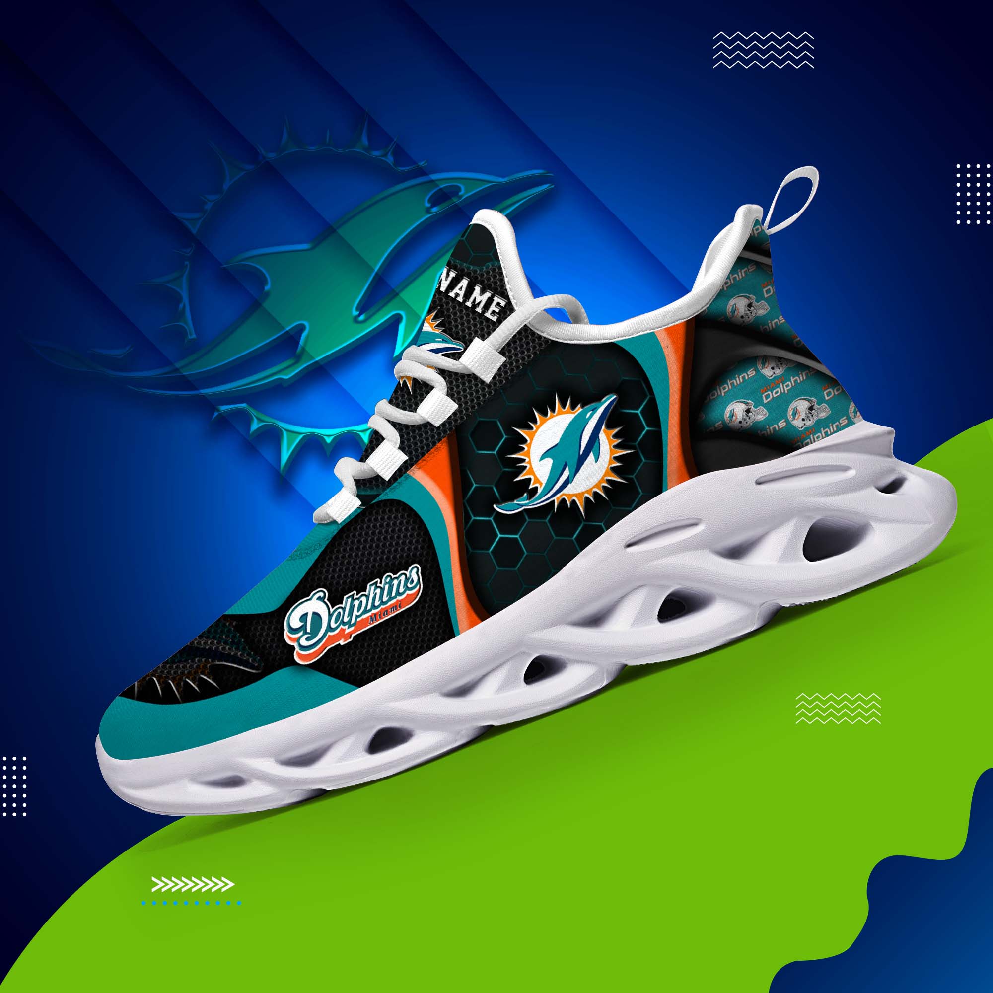 Miami Dolphins White C Sneakers 2025 Version Personalized Your Name 432