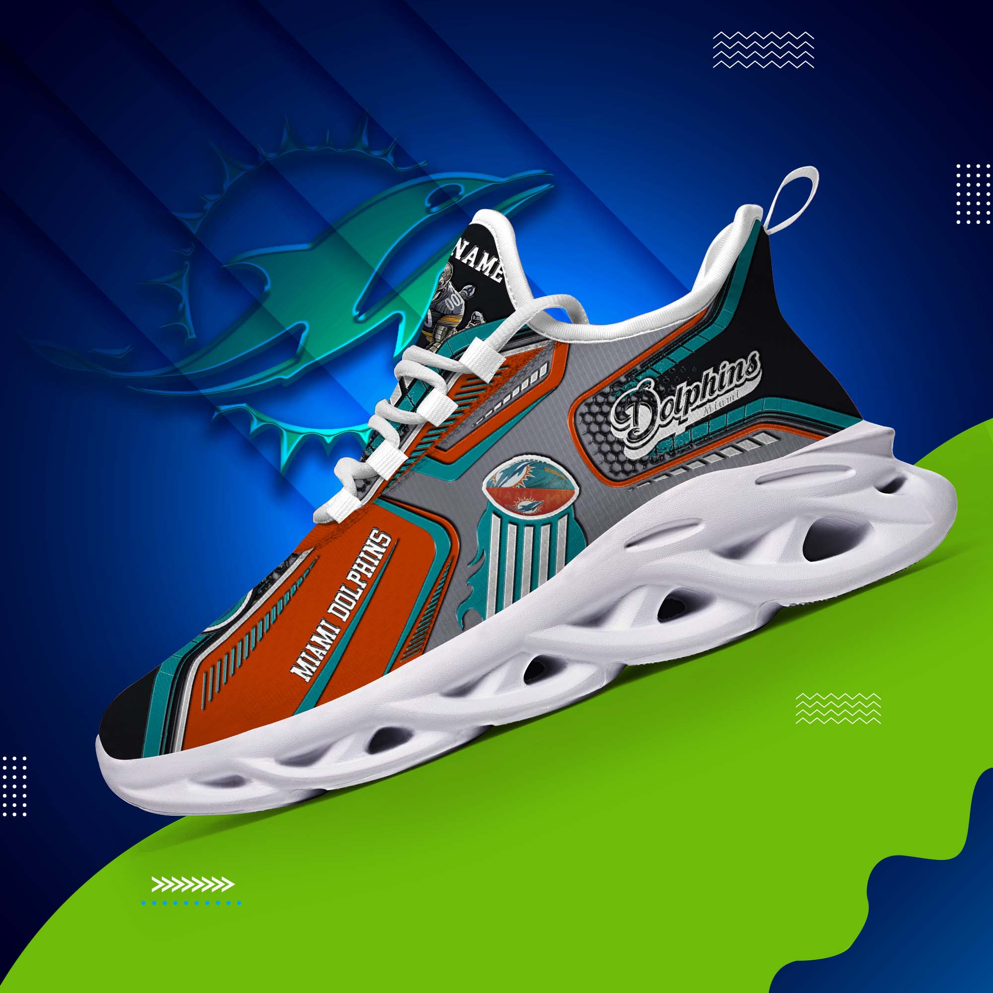 Miami Dolphins White C Sneakers 2025 Version Personalized Your Name, Sport Sneakers , Sport Gifts PH605