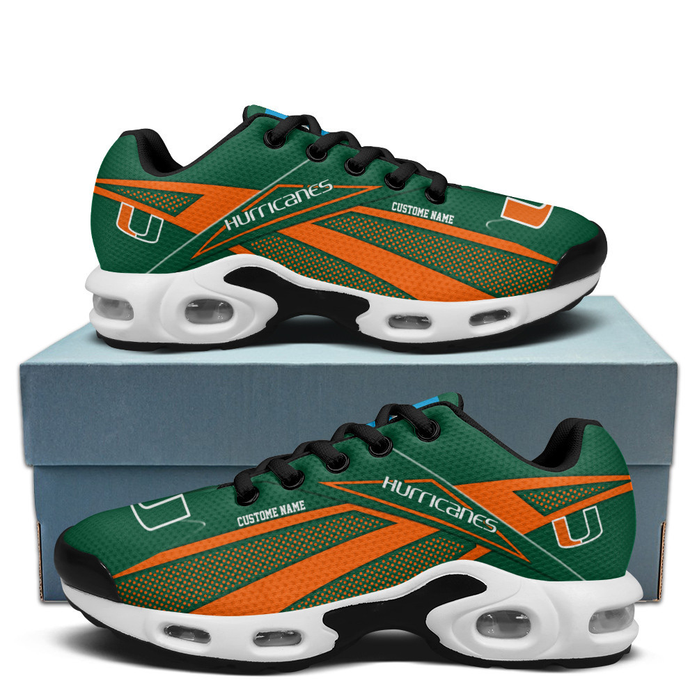 Miami (FL) Hurricanes Personalized Name Team Colors Supersonic Line Pattern TN Air Max Shoes Air Cushion Sneakers