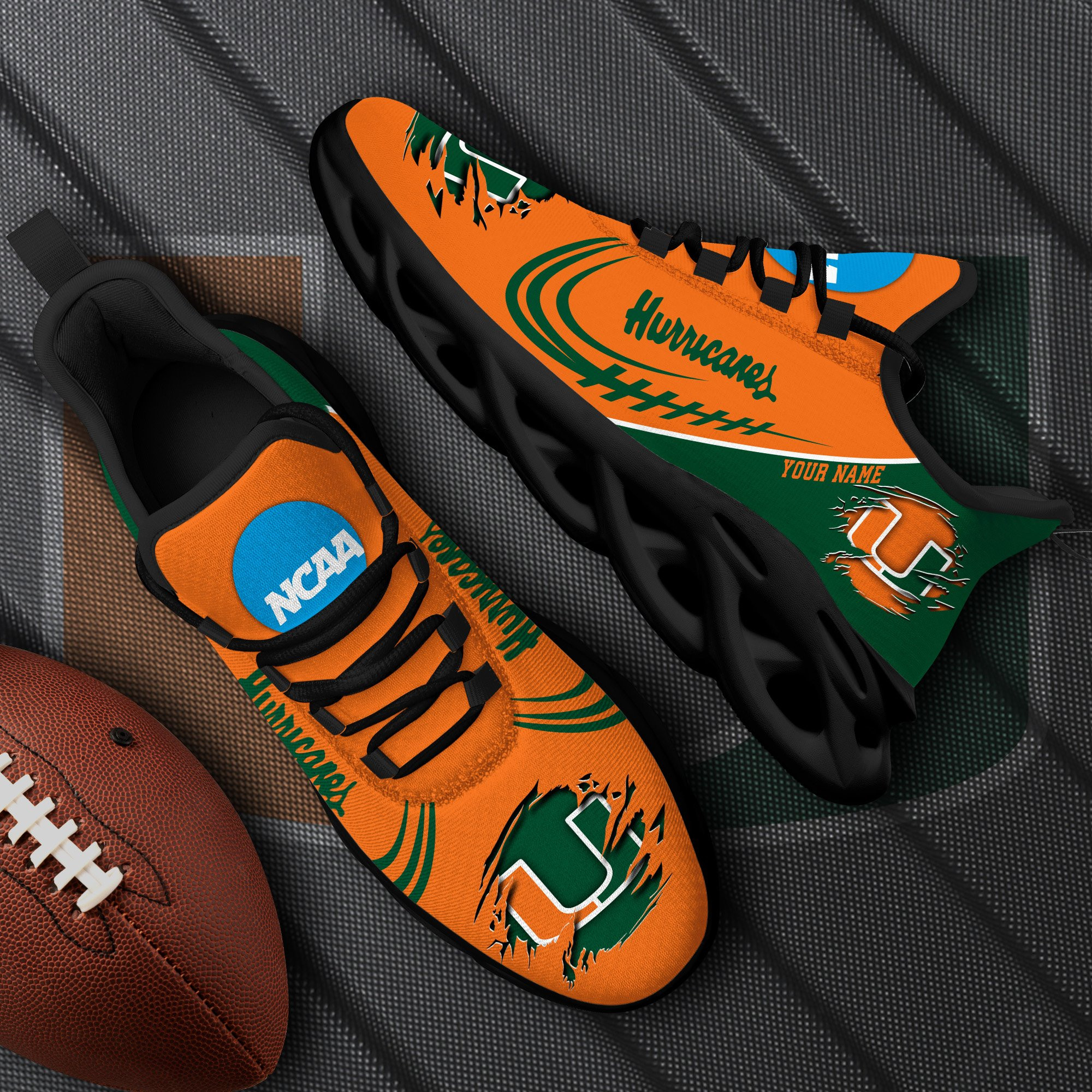 Miami Hurricanes Black Max Soul Shoes 2025 Versions Custom Name 016