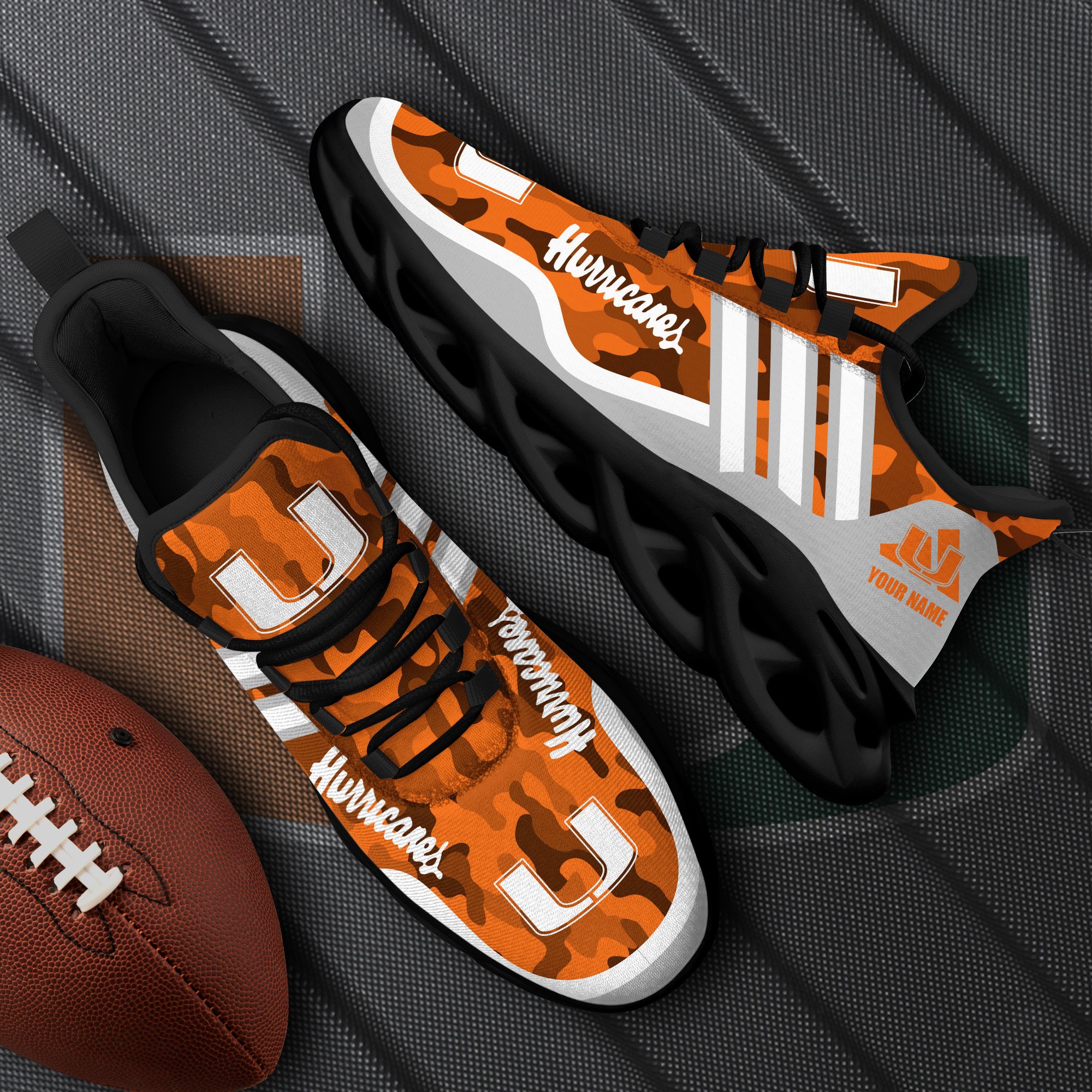 Miami Hurricanes Black Max Soul Shoes 2025 Versions Custom Name 466