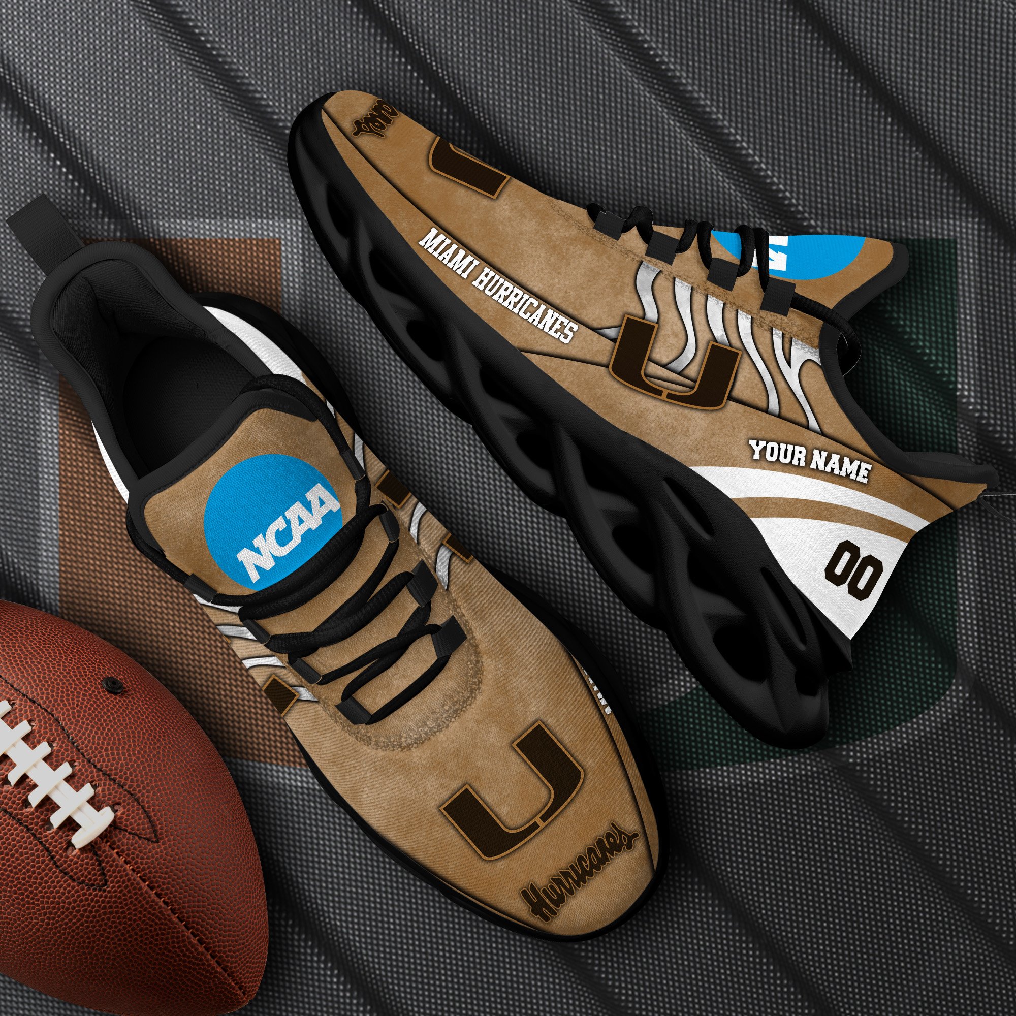 Miami Hurricanes Black Max Soul Shoes 2025 Versions Custom Your Name And Number 312
