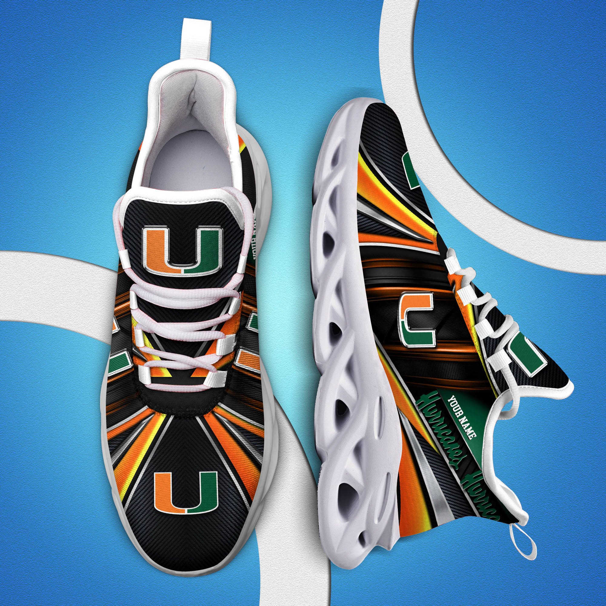 Miami Hurricanes White C Sneakers 2025 Version Personalized Your Name, Sport Team Sneakers, Sport Gifts PH892
