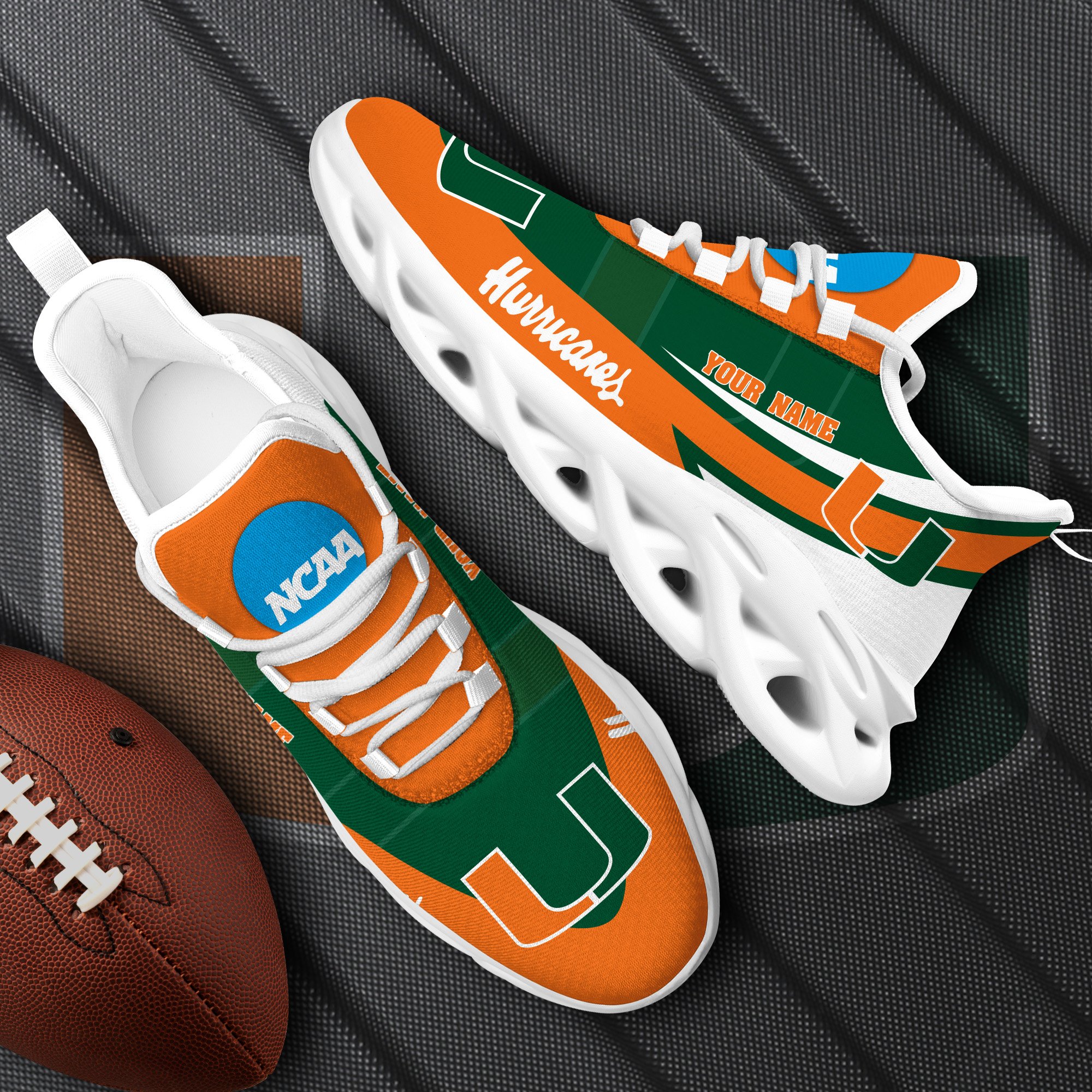 Miami Hurricanes White Max Soul Shoes 2025 Versions Custom Your Name, Sports Gift For Fan PH019