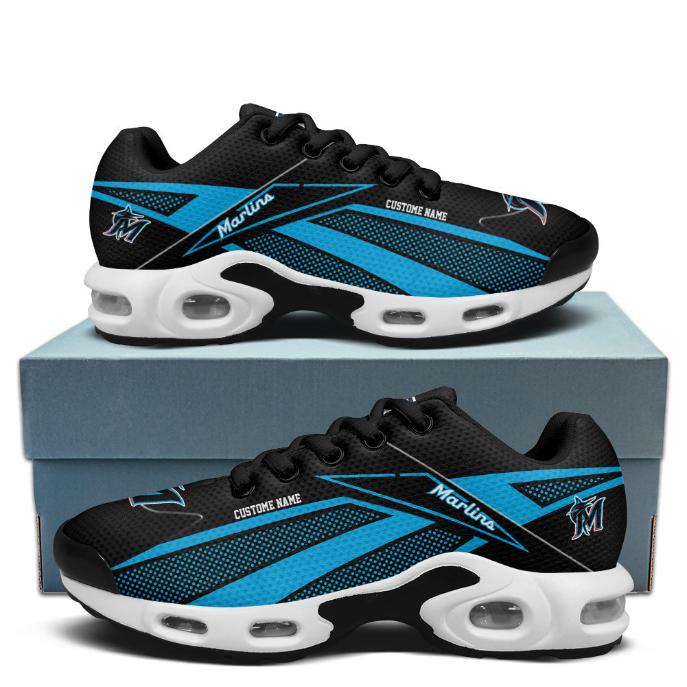 Miami Marlins Personalized Name Team Colors Supersonic Line Pattern TN Shoes Air Cushion Sneakers