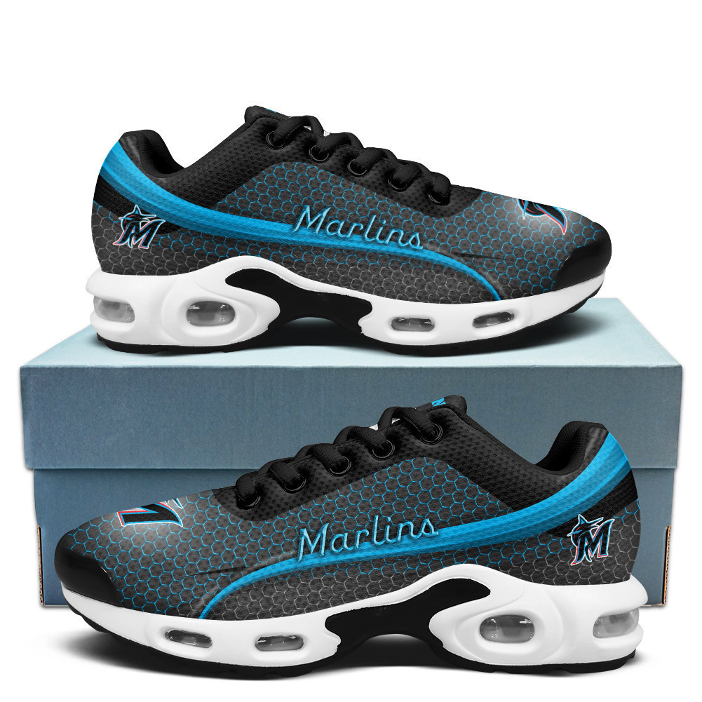 Miami Marlins Personalized Name Team Colors Wave Line Beehive Pattern TN Shoes Air Cushion Sneakers