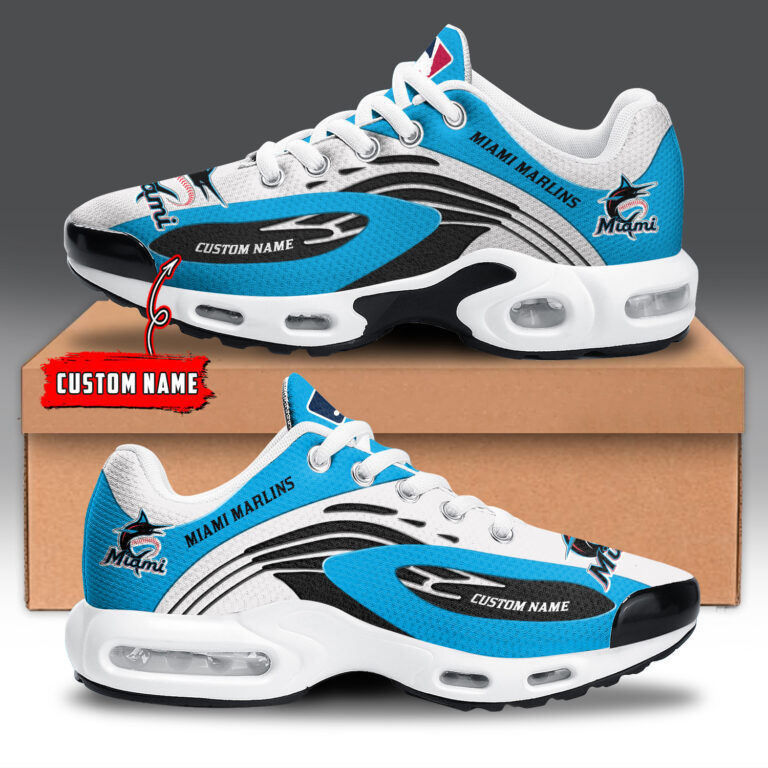 Miami Marlins Personalized Name Team Logo Mix Colors Wave Line TN Shoes Air Cushion Sneakers
