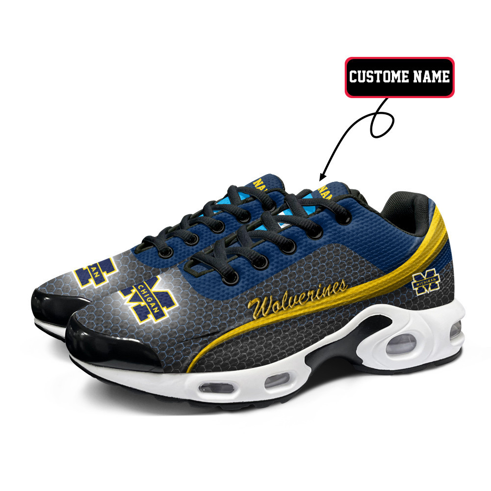 Michigan Personalized Name Team Colors Wave Line Beehive Pattern TN Air Max Shoes Air Cushion Sneakers