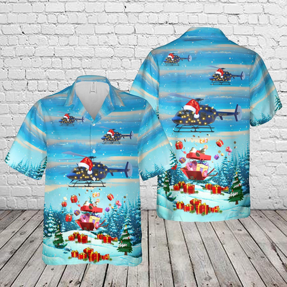 Michigan State Police Bell-407 Christmas Hawaiian Shirt, Xmas Hawaiian Shirts, Christmas Aloha Shirts