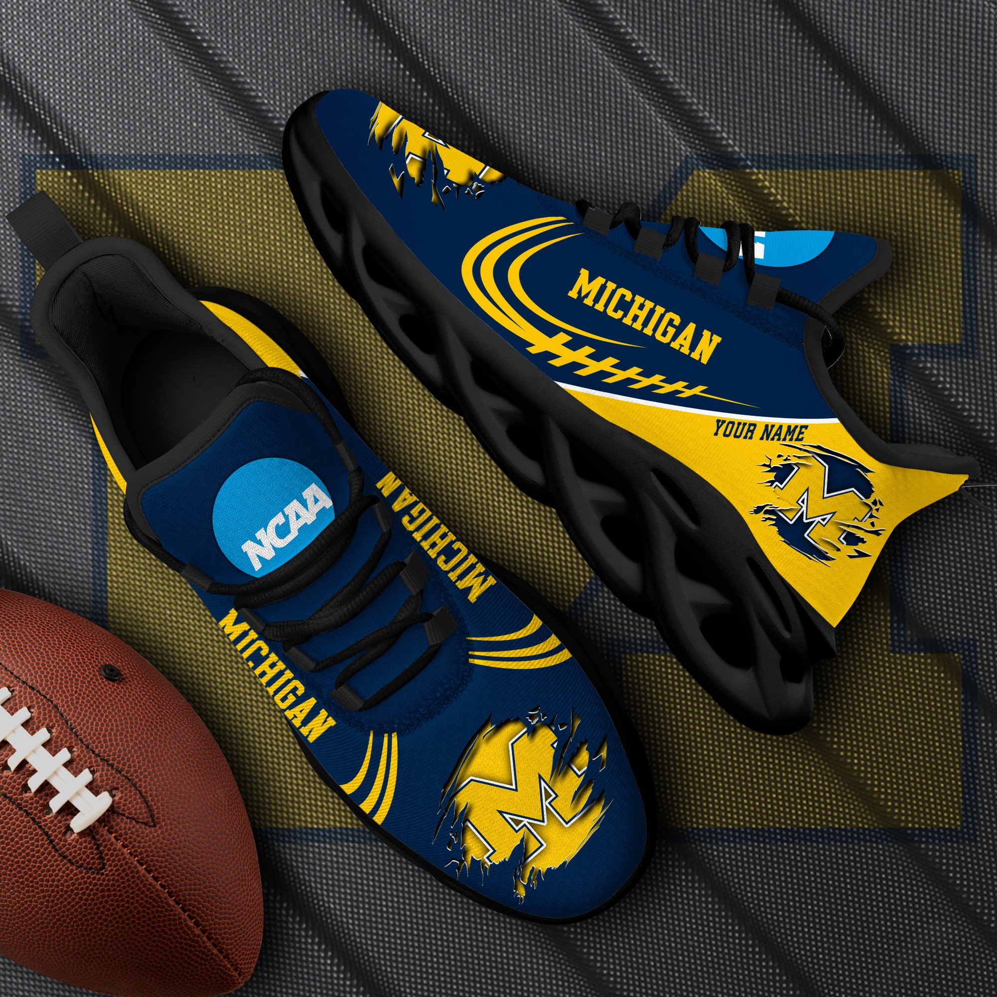 Michigan Wolverines Black Max Soul Shoes 2025 Versions Custom Name 016