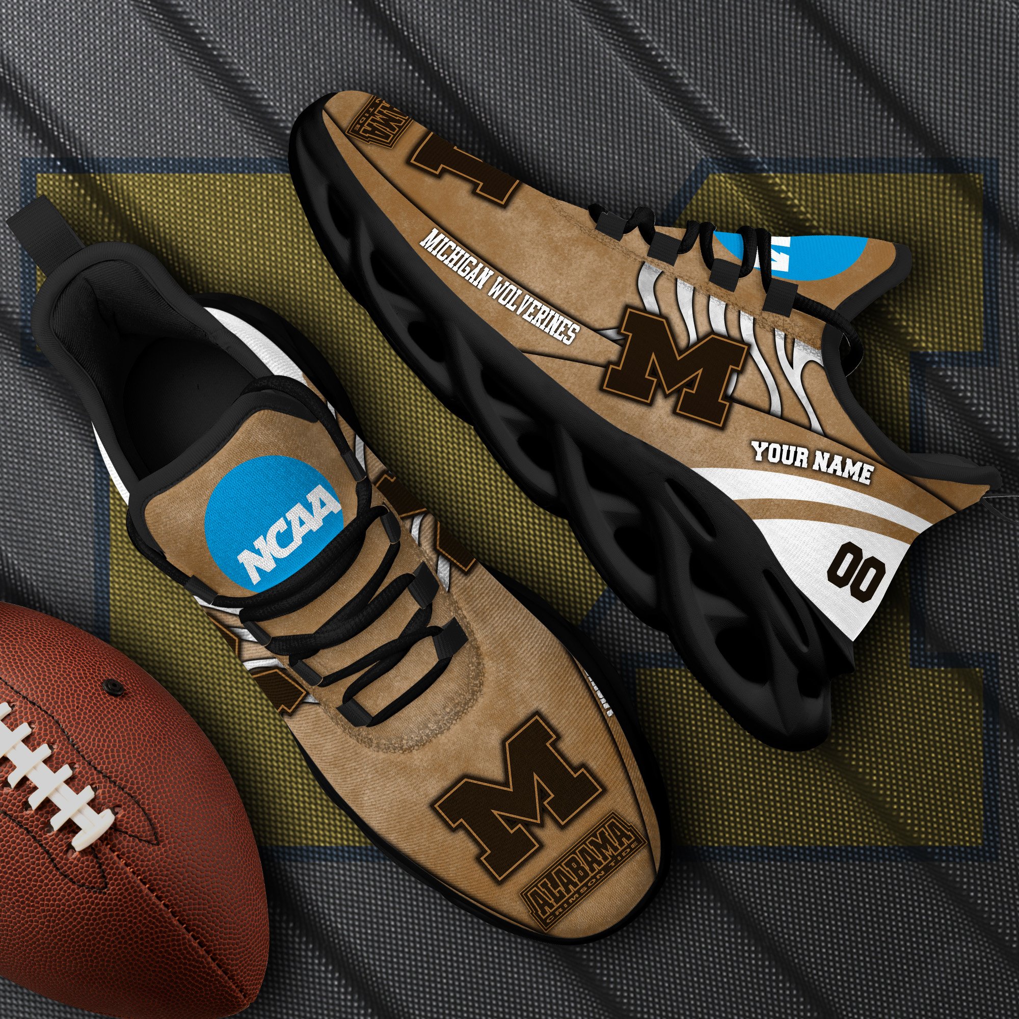 Michigan Wolverines Black Max Soul Shoes 2025 Versions Custom Your Name And Number 312