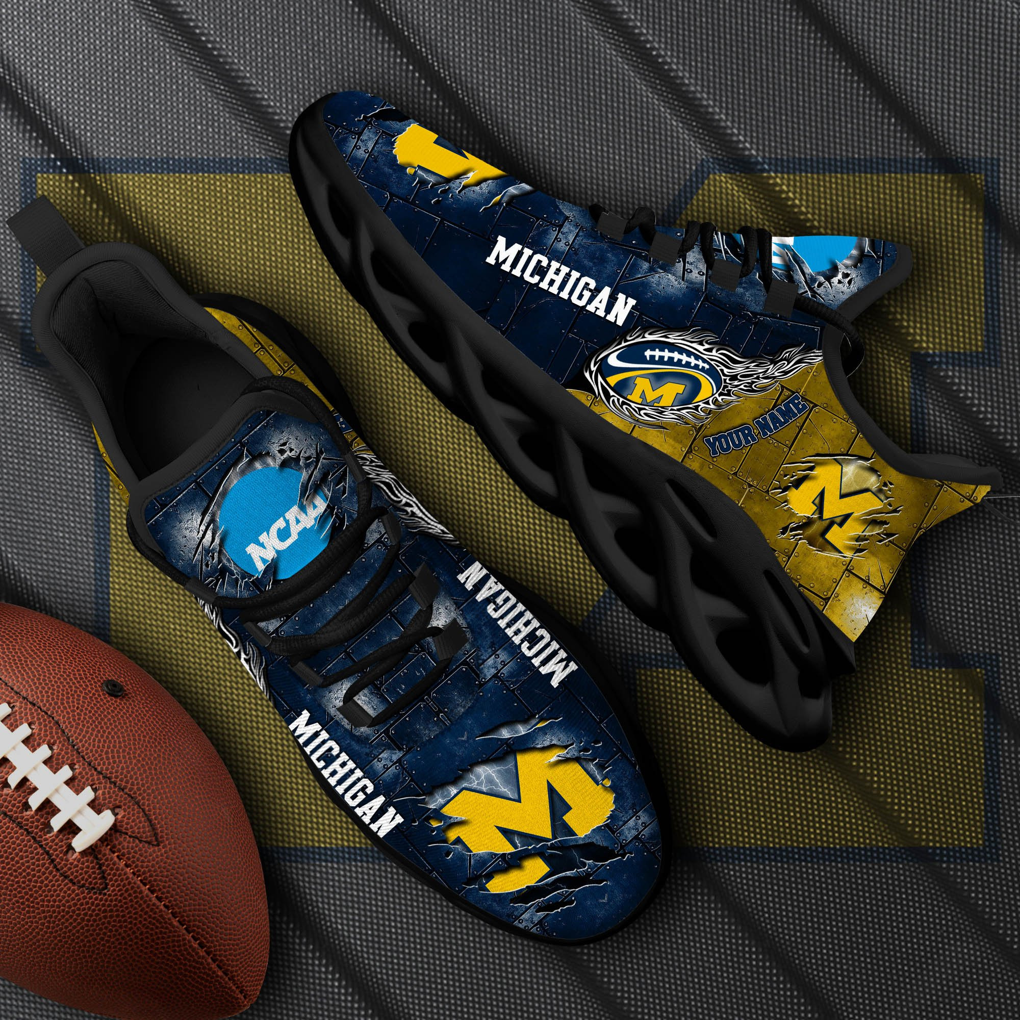 Michigan Wolverines Black Max Soul Shoes 2025 Versions, White Max Soul Shoes Custom Your Name PH879