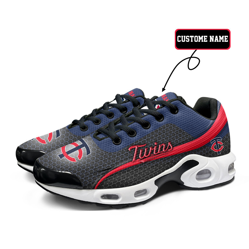 Minnesota Twins Personalized Name Team Colors Wave Line Beehive Pattern TN Air Max Shoes Air Cushion Sneakers