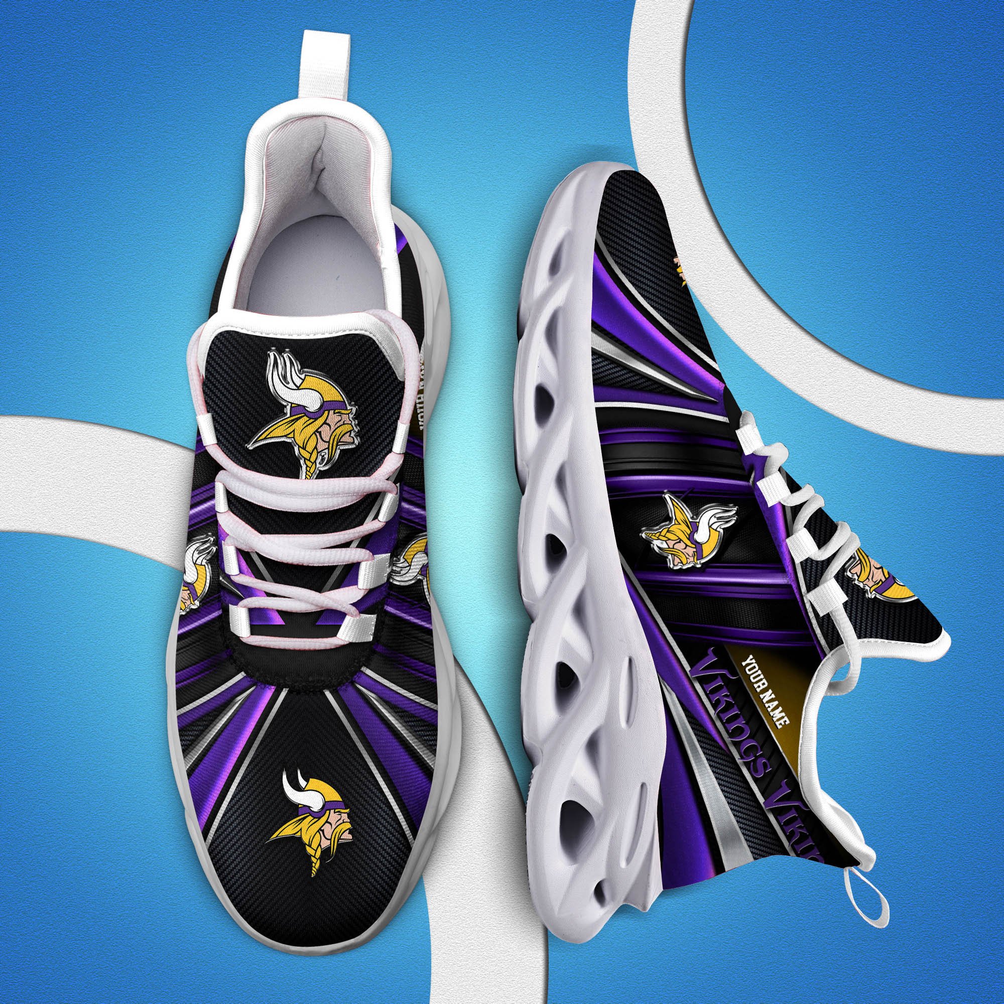 Minnesota Vikings White C Sneakers 2025 Version Personalized Your Name, Sport Team Sneakers, Sport Gifts PH892