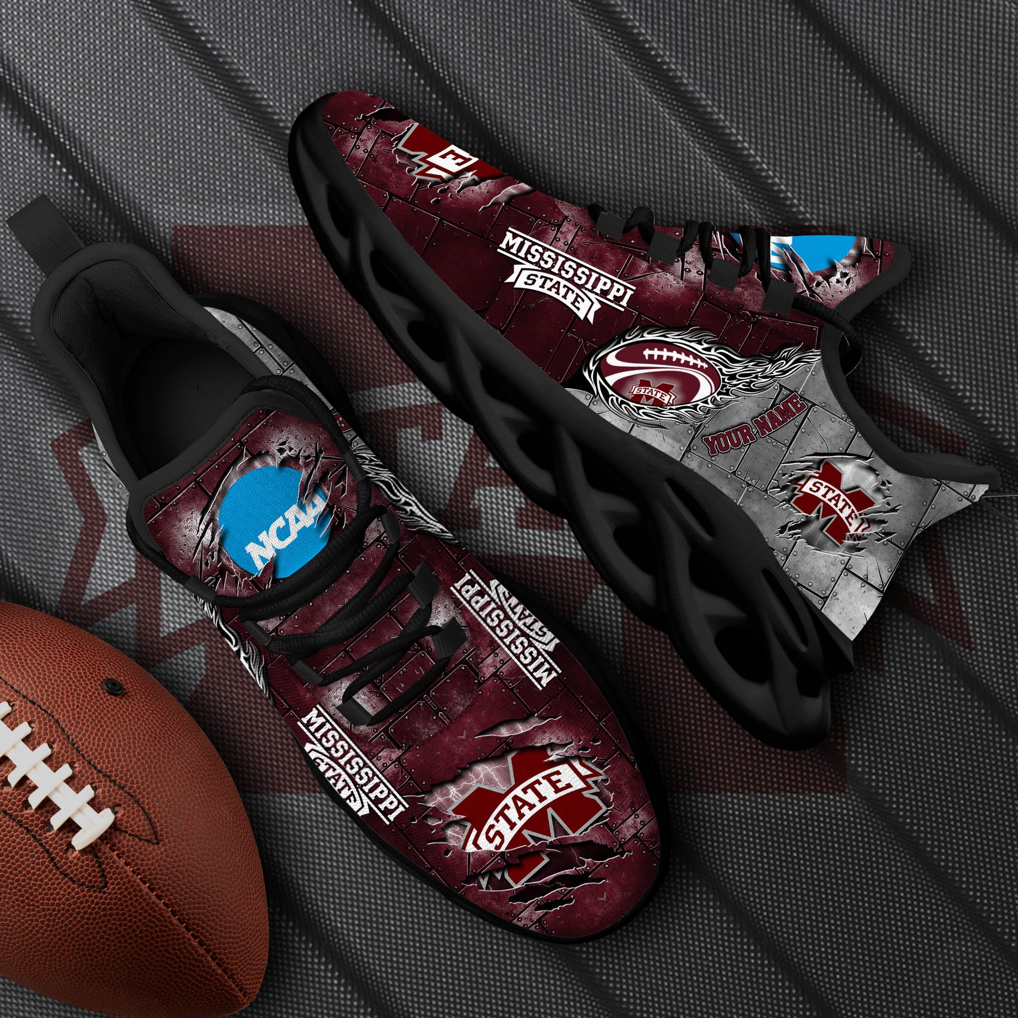 Mississippi State Bulldogs Black Max Soul Shoes 2025 Versions, White Max Soul Shoes Custom Your Name PH879