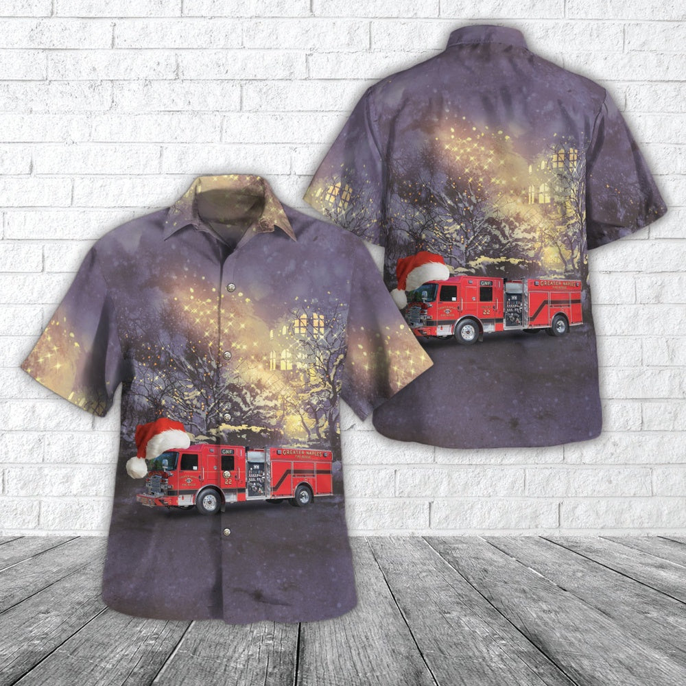 Naples, Florida, Greater Naples Fire Rescue District Christmas Hawaiian Shirt, Xmas Hawaiian Shirts, Christmas Aloha Shirts