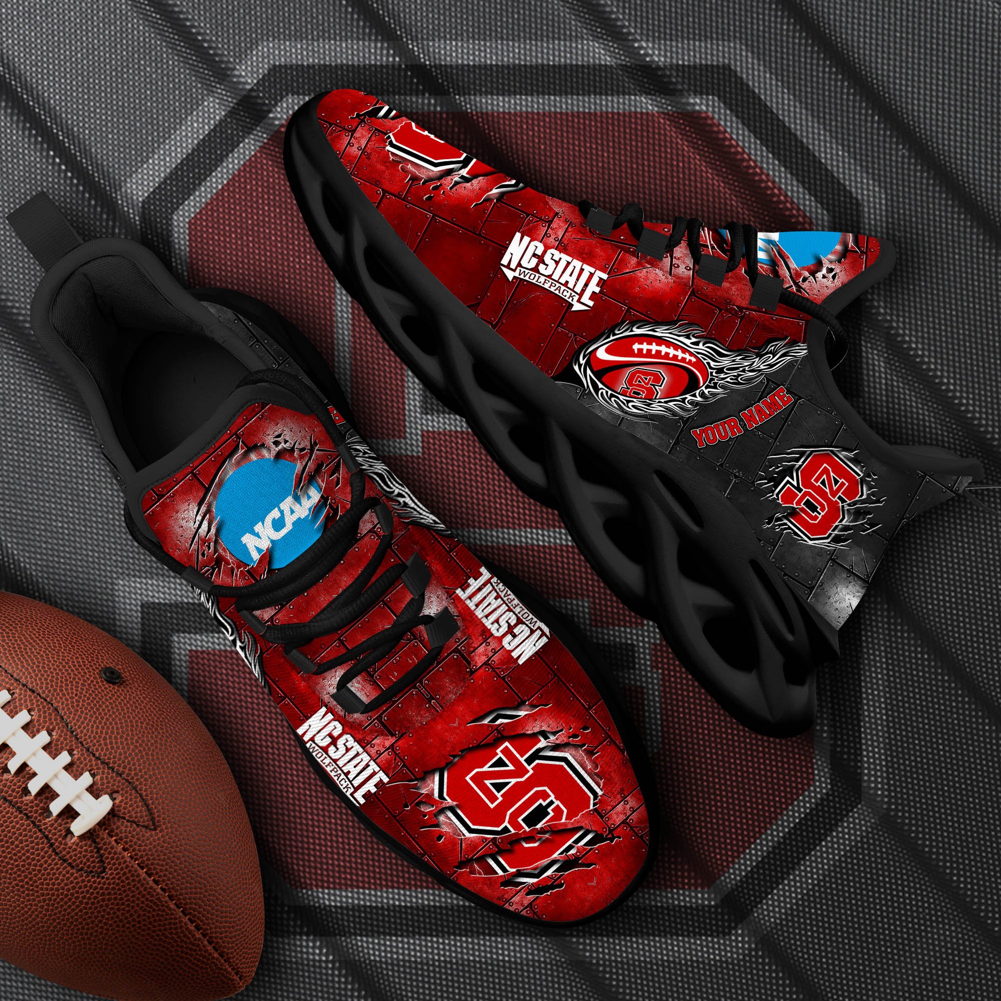 NC State Wolfpack Black Max Soul Shoes 2025 Versions, White Max Soul Shoes Custom Your Name PH879