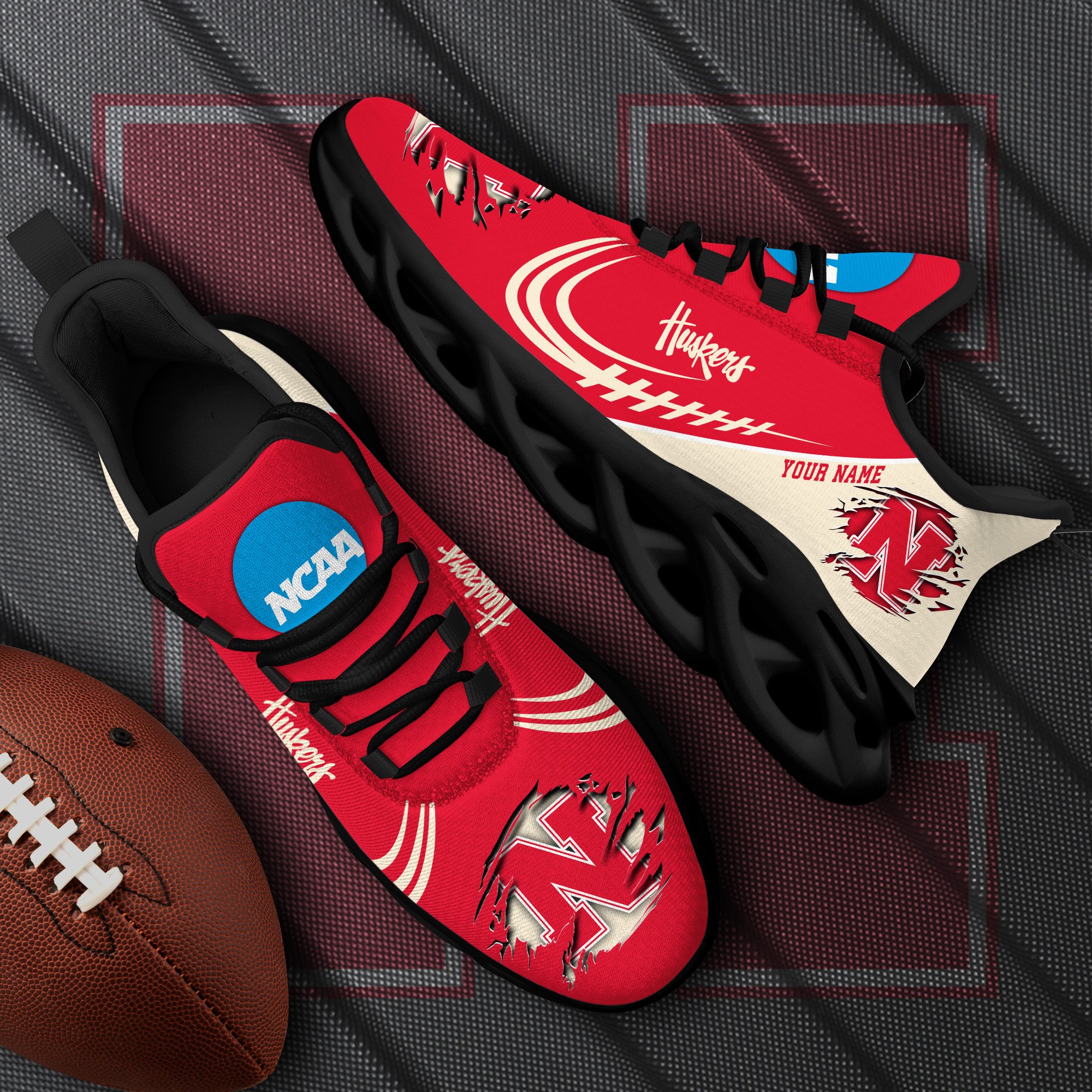 Nebraska Cornhuskers Black Max Soul Shoes 2025 Versions Custom Name 016