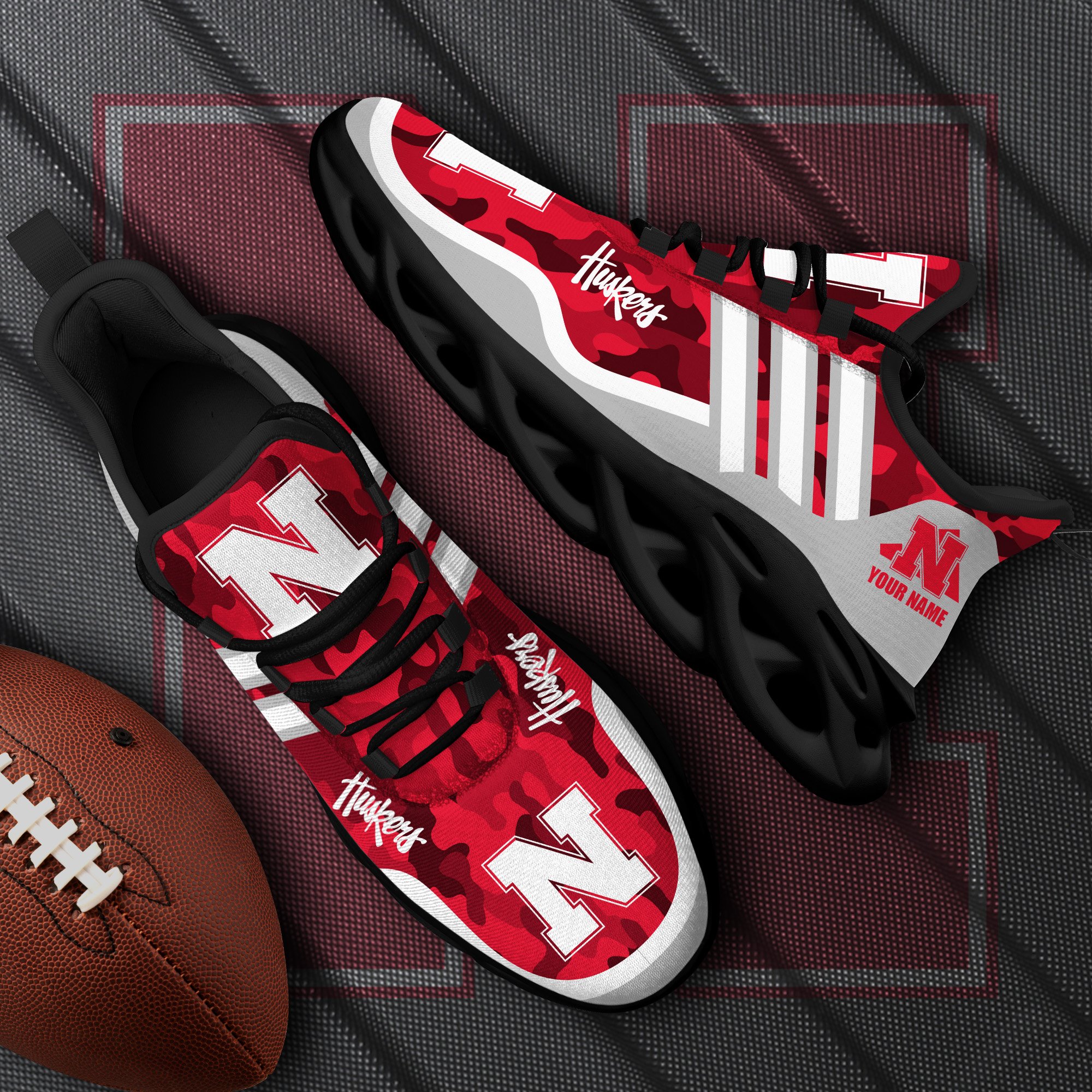 Nebraska Cornhuskers Black Max Soul Shoes 2025 Versions Custom Name 466