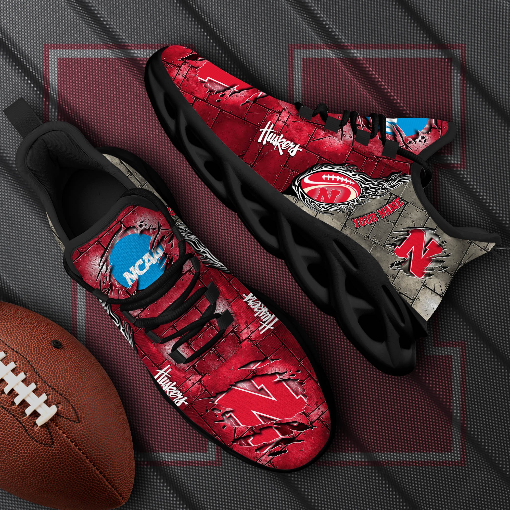 Nebraska Cornhuskers Black Max Soul Shoes 2025 Versions, White Max Soul Shoes Custom Your Name PH879