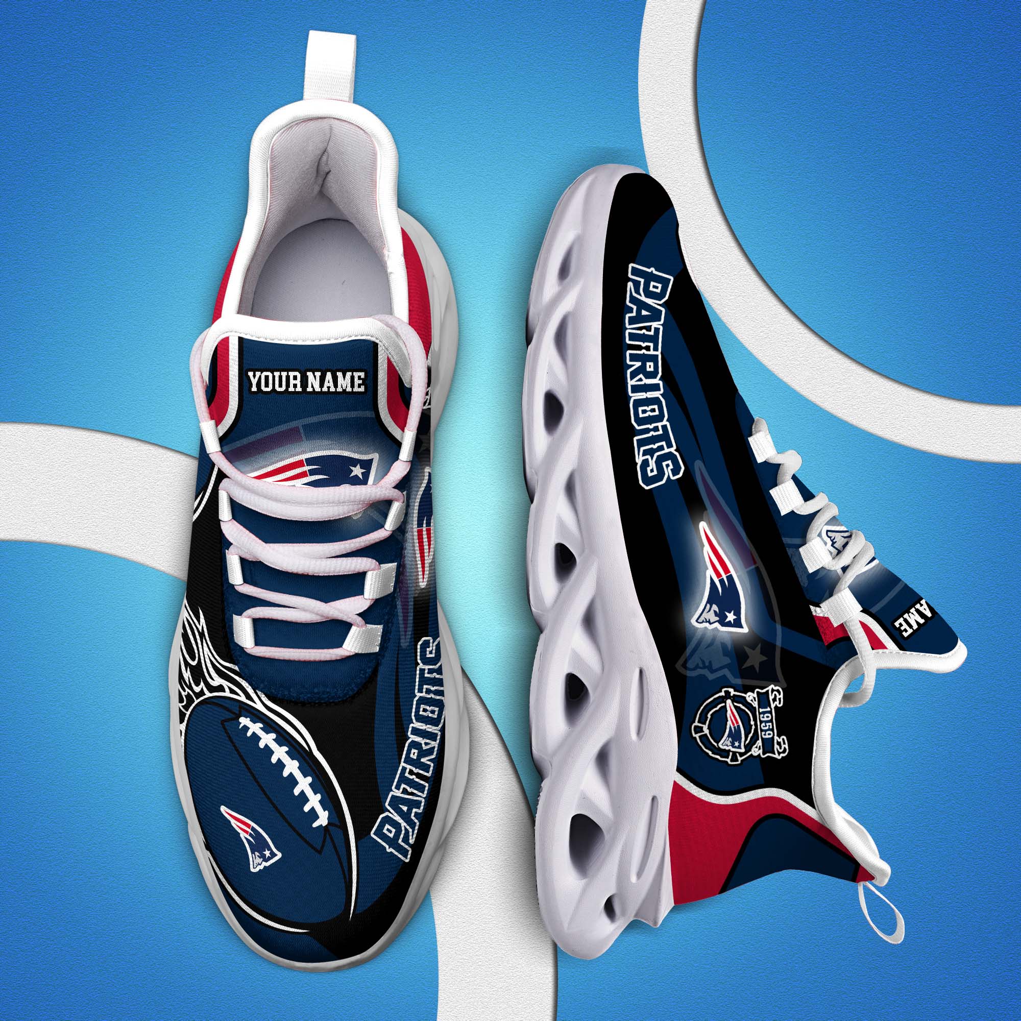 New England Patriots White C Sneakers 2025 Version Personalized Your Name 090