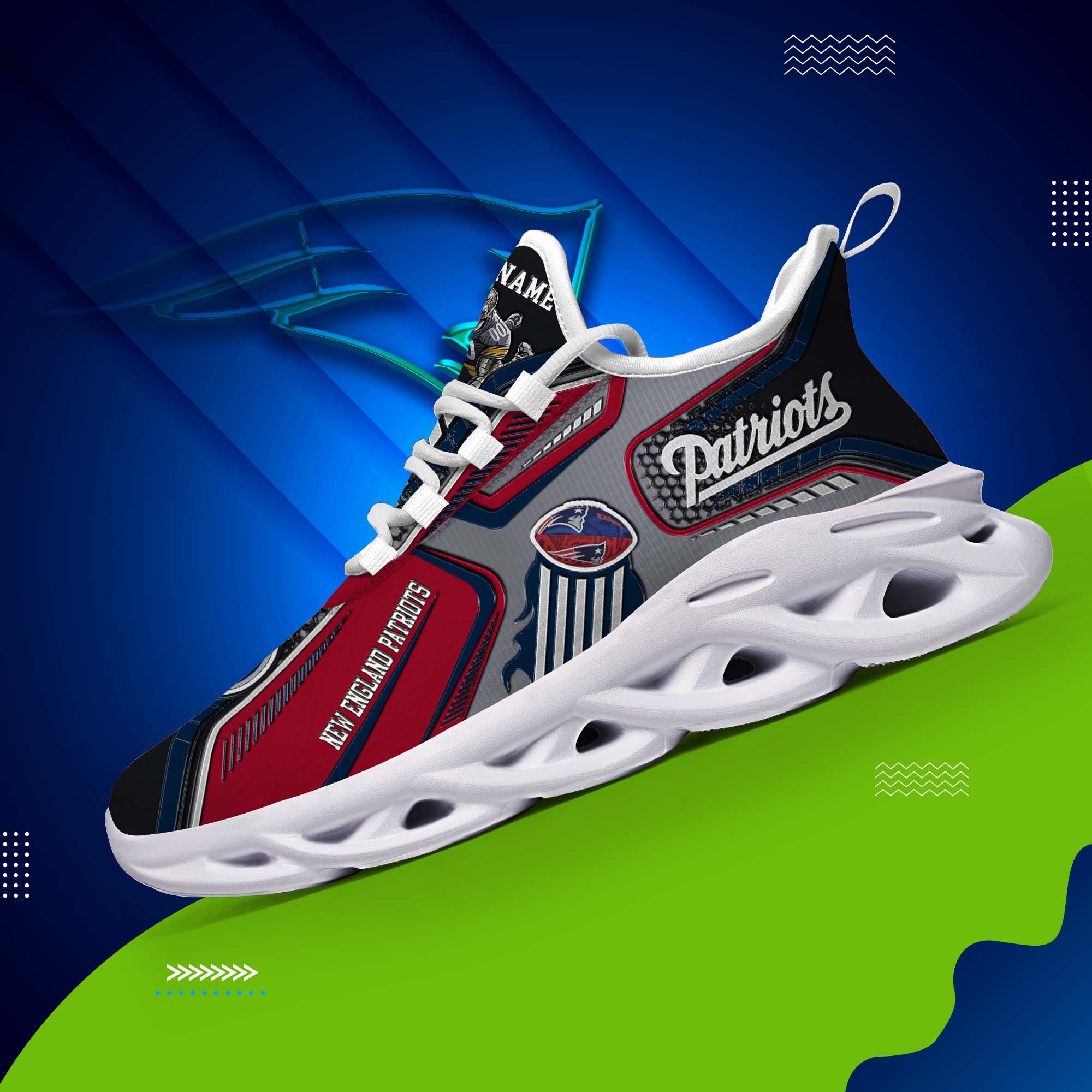 New England Patriots White C Sneakers 2025 Version Personalized Your Name, Sport Sneakers , Sport Gifts PH605
