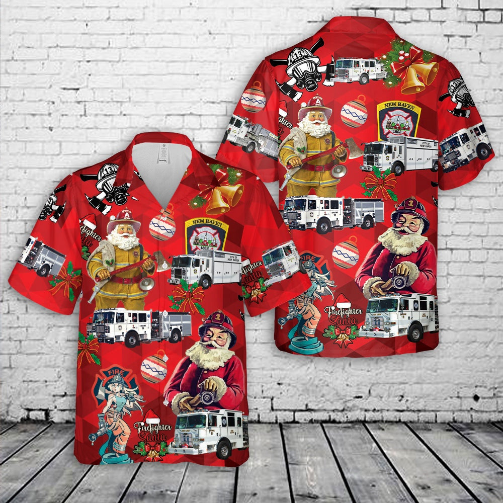 New Haven Fire Department Christmas Hawaiian Shirt, Xmas Hawaiian Shirts, Christmas Aloha Shirts