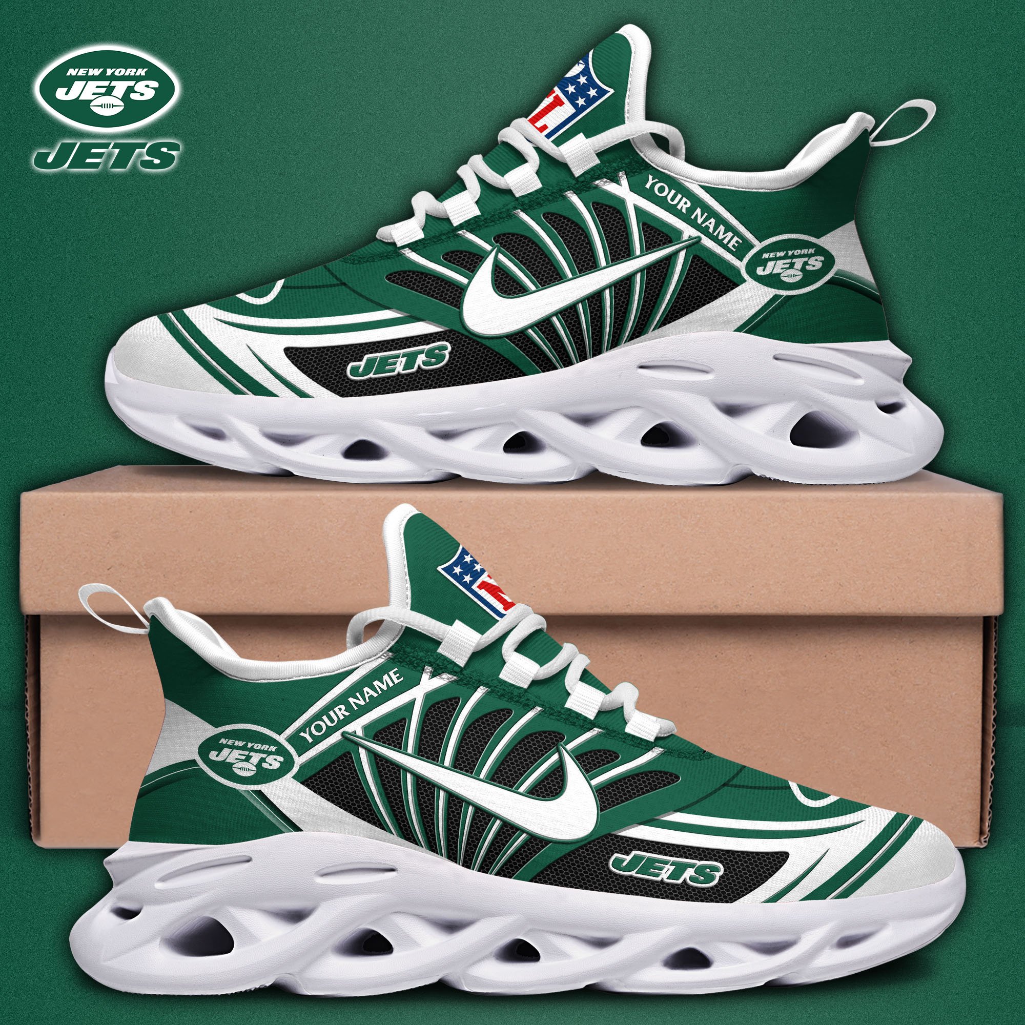 New York Jets Black Max Soul Shoes 2025 Versions Custom Name 898
