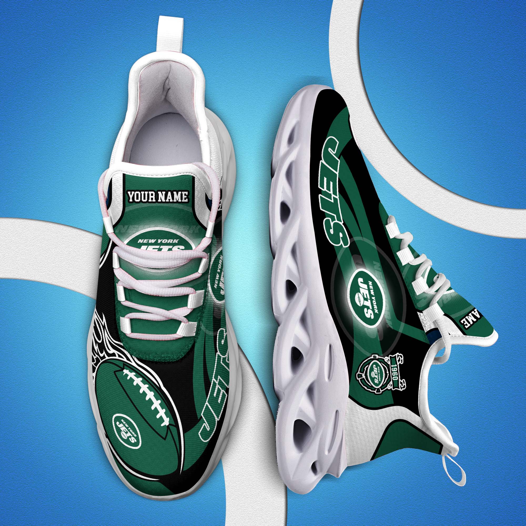 New York Jets White C Sneakers 2025 Version Personalized Your Name 090